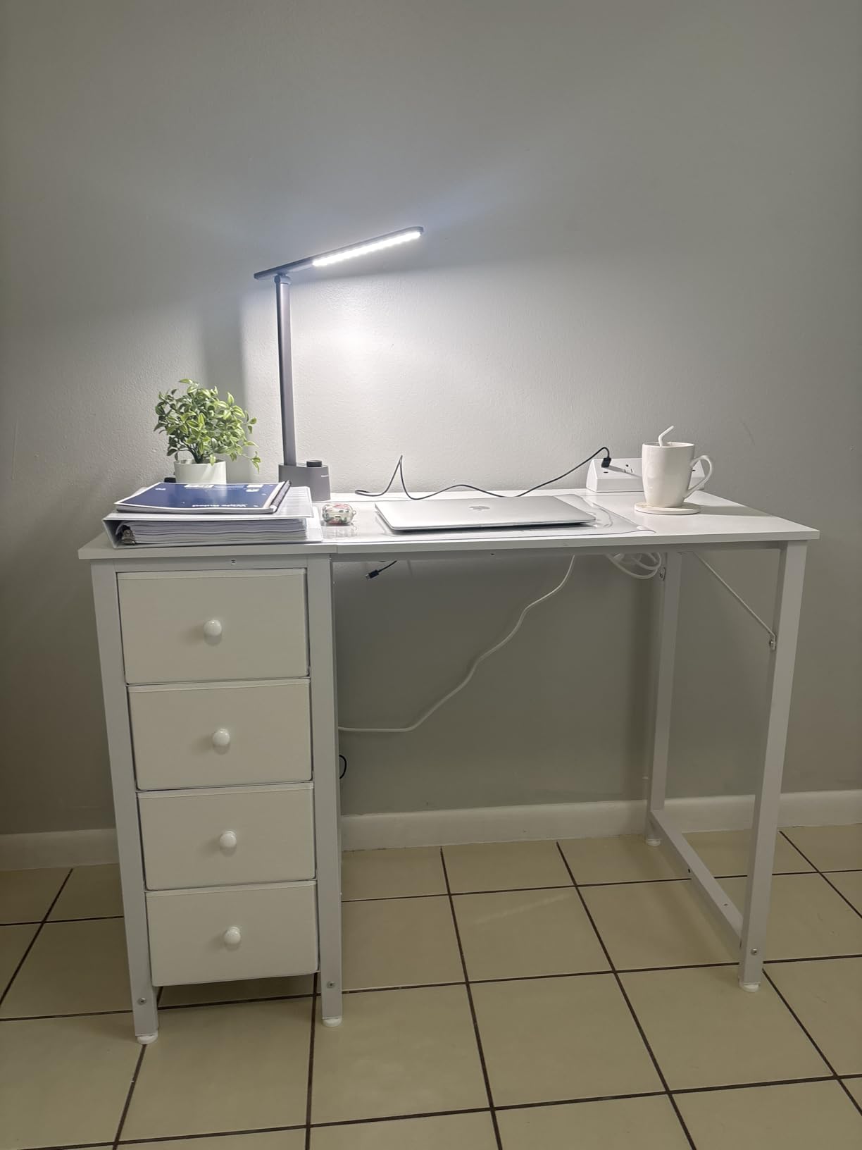 Lufeiya White Computer Desk with Drawers, 47 Inch Reversible Study Work Writing Desk for Home Office Bedroom, Simple Modern Cute PC Desks with Fabric Drawer, White customer photo 1