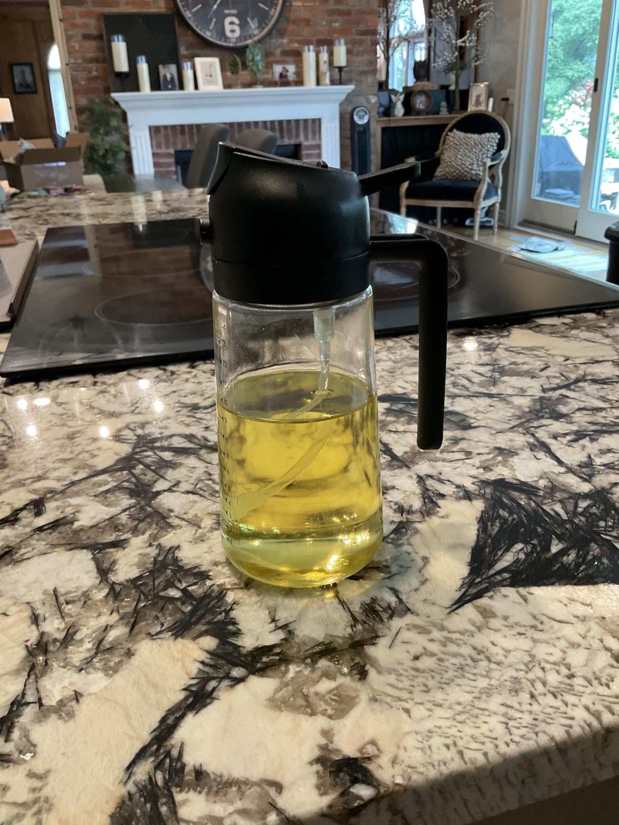 TrendPlain 16oz/470ml Glass Olive Oil Sprayer for Cooking - 2 in 1 Olive Oil Dispenser Bottle for Kitchen Gadgets and Air Fryer Accessories, Salad, BBQ - Black customer photo 1