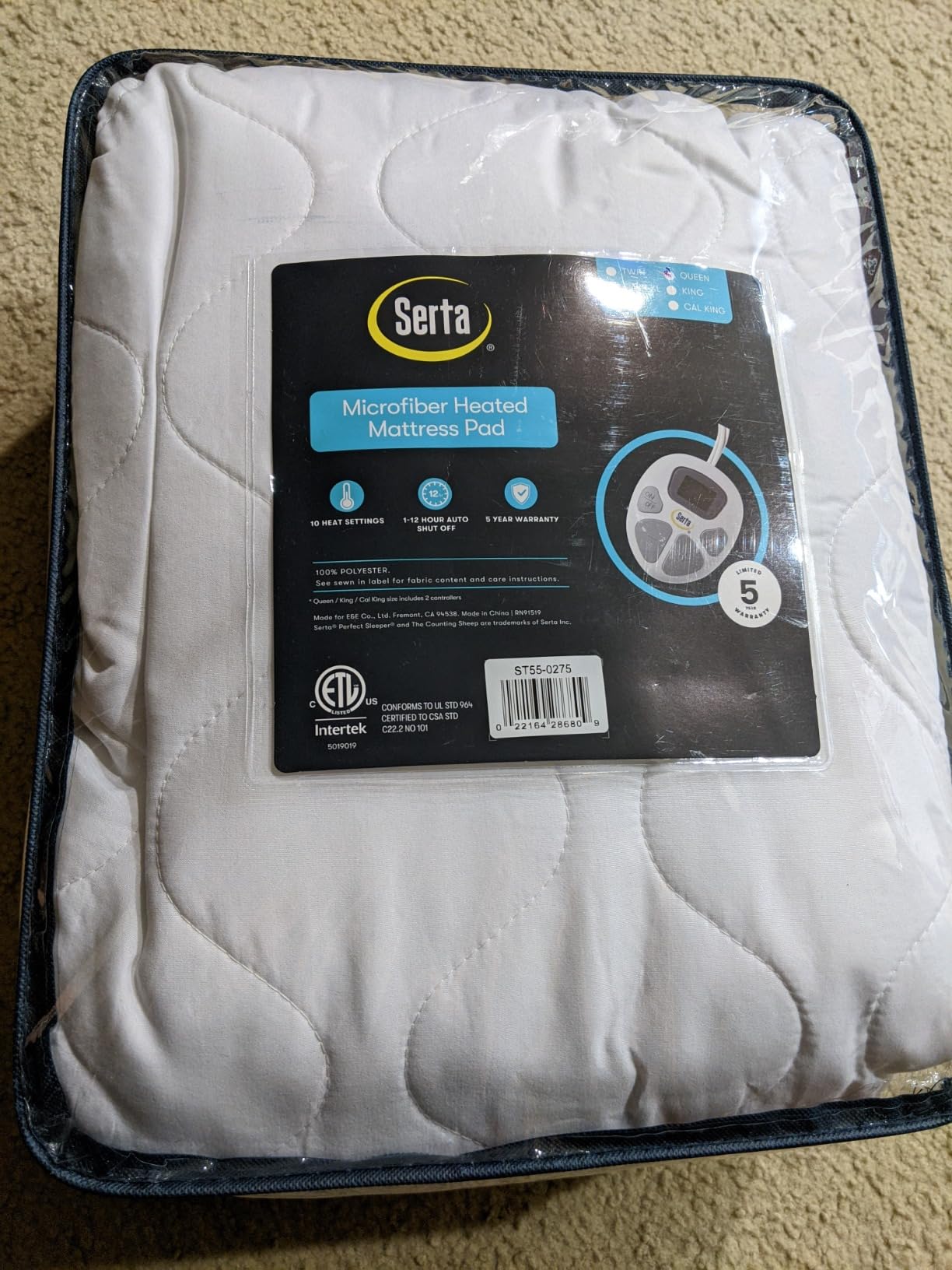 Serta Heated Mattress Pad with Deep Pocket & Dual Controller Queen | Electric Mattress Pad with Soft Surface, 10 Heat Settings & Auto Shut Off, Fits Up to 17