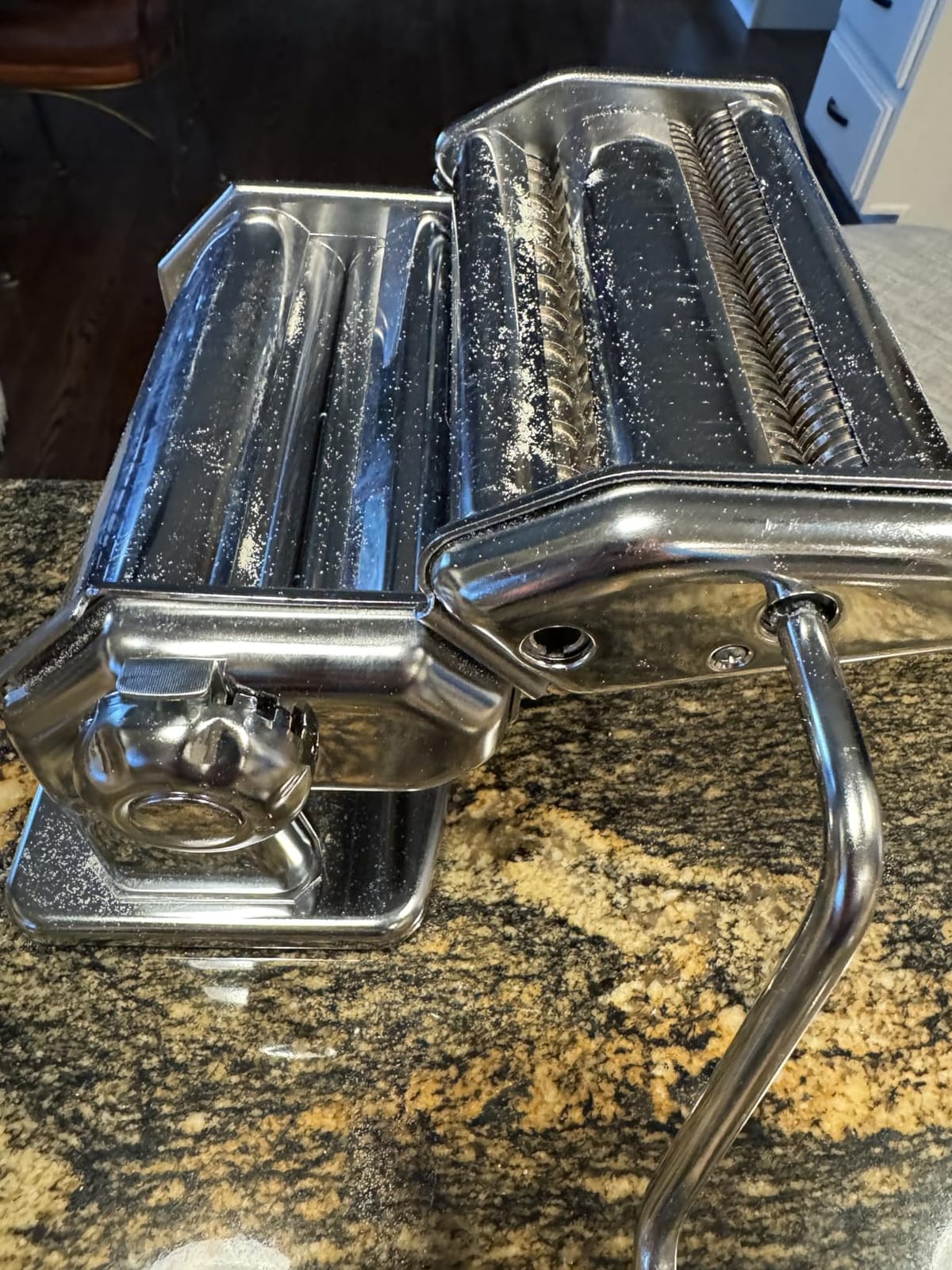 Imperia Pasta Maker Machine - 100% Made in Italy, Heavy Duty Steel Construction, Easy Lock Dial, Wood Grip Handle & Cleaning Brush - Fresh Homemade Italian Spaghetti Fettuccine or Lasagna (Classic Line) customer photo 1