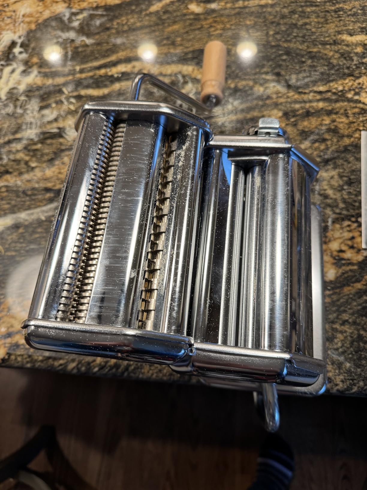 Imperia Pasta Maker Machine - 100% Made in Italy, Heavy Duty Steel Construction, Easy Lock Dial, Wood Grip Handle & Cleaning Brush - Fresh Homemade Italian Spaghetti Fettuccine or Lasagna (Classic Line) customer photo 2