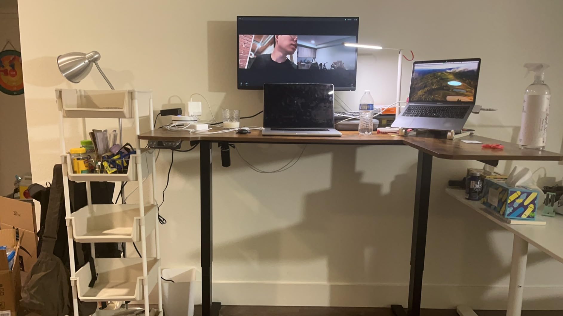 Acrolix L Shaped Electric Standing Desk - 59x40 Inch Reversible Corner Sit Stand Desk with Hook&Cup Holder,Electric Height Adjustable Table,for Home Office Gaming Computer Desk, Rustic Brown customer photo 2