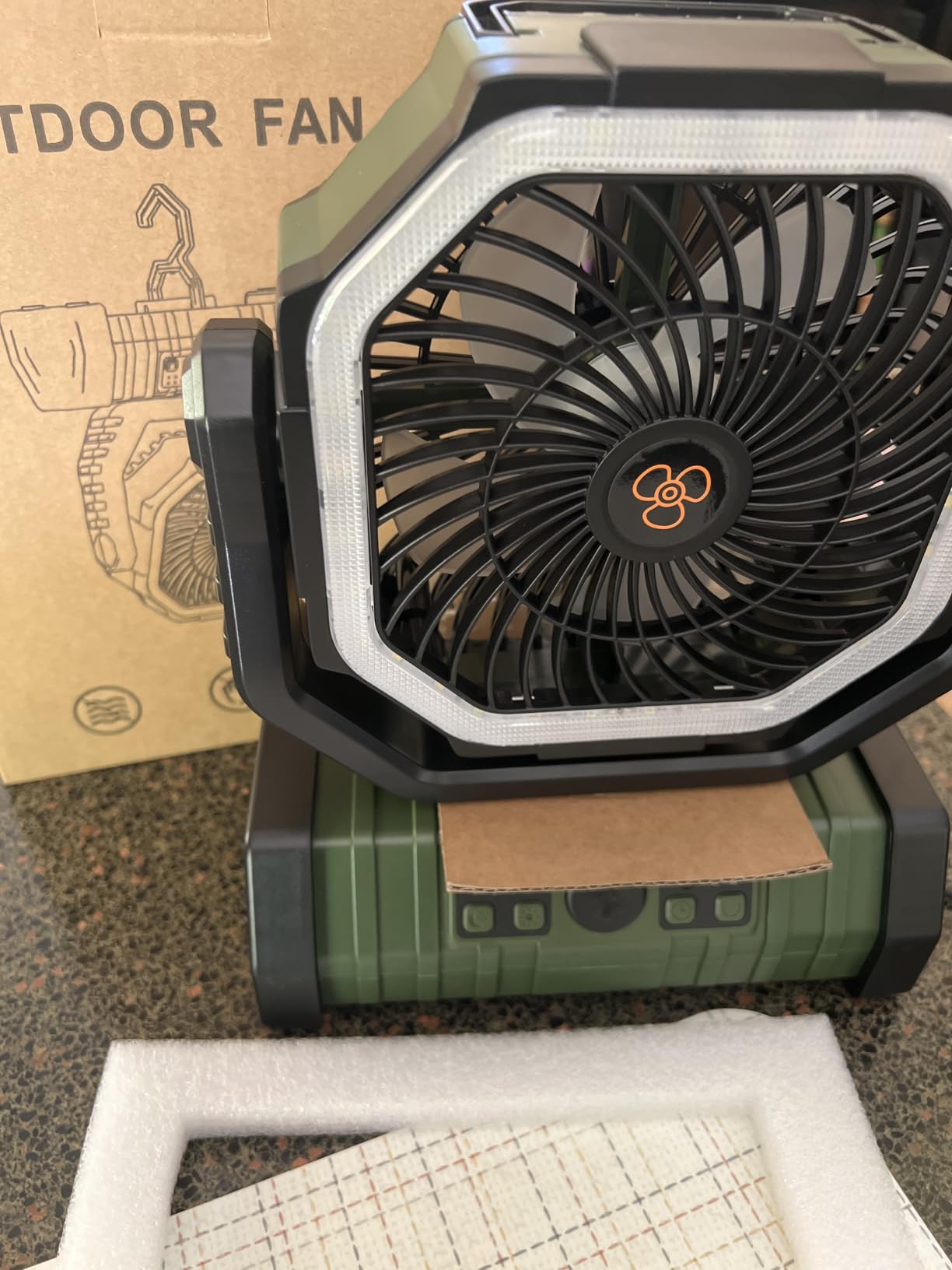 Odoland 30000mAh Camping Fan with LED Lantern, Rechargeable Battery Fan, Operated Oscillating Fan with Remote & Hook, Portable Tent Fan with Timer, 4 Speeds for Outdoor Camp RV Power Outage, Green customer photo 2