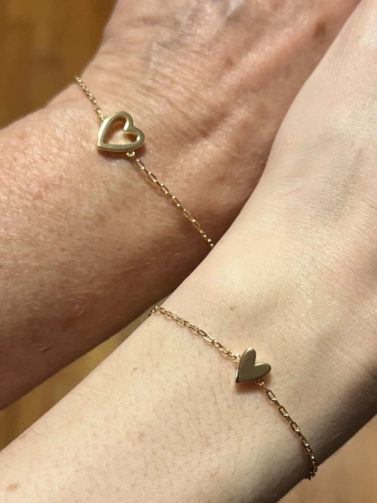 PAVOI 14K Gold Plated Matching Heart Charms Solitaire Bracelet Set for Women | Adjustable Valentines Day Love Friendship Two Bracelet Pack customer photo 2