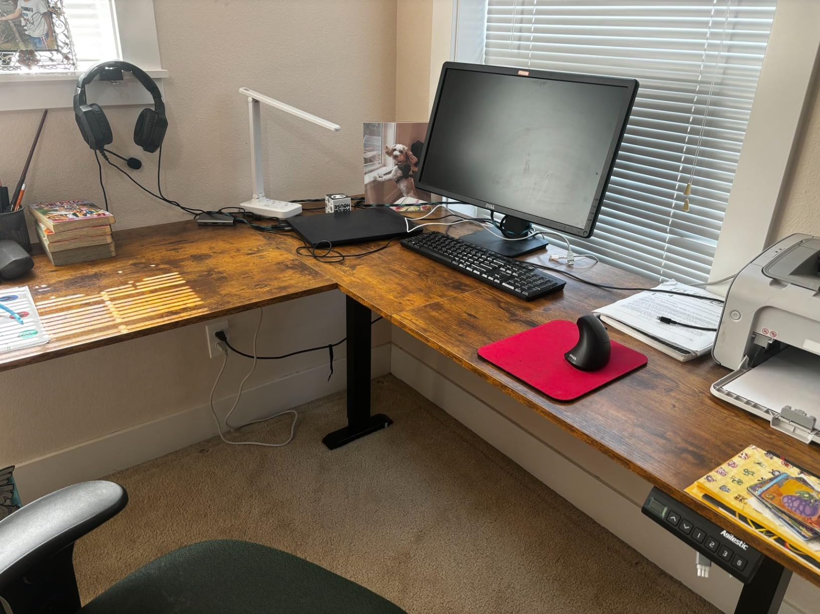 Agilestic L Shaped Standing Desk 63 x 55 inch Adjustable Height, Electric Corner Standing Desk, Sit Stand Computer Table with Splice Board, Rustic Brown customer photo 1