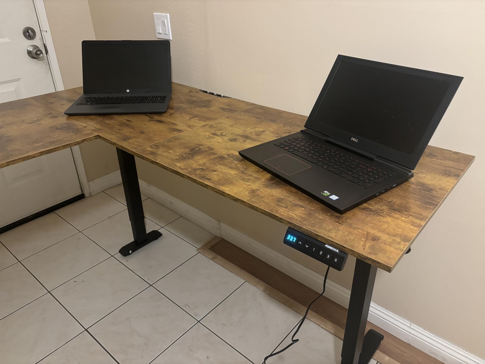 Agilestic L Shaped Standing Desk 63 x 55 inch Adjustable Height, Electric Corner Standing Desk, Sit Stand Computer Table with Splice Board, Rustic Brown customer photo 2