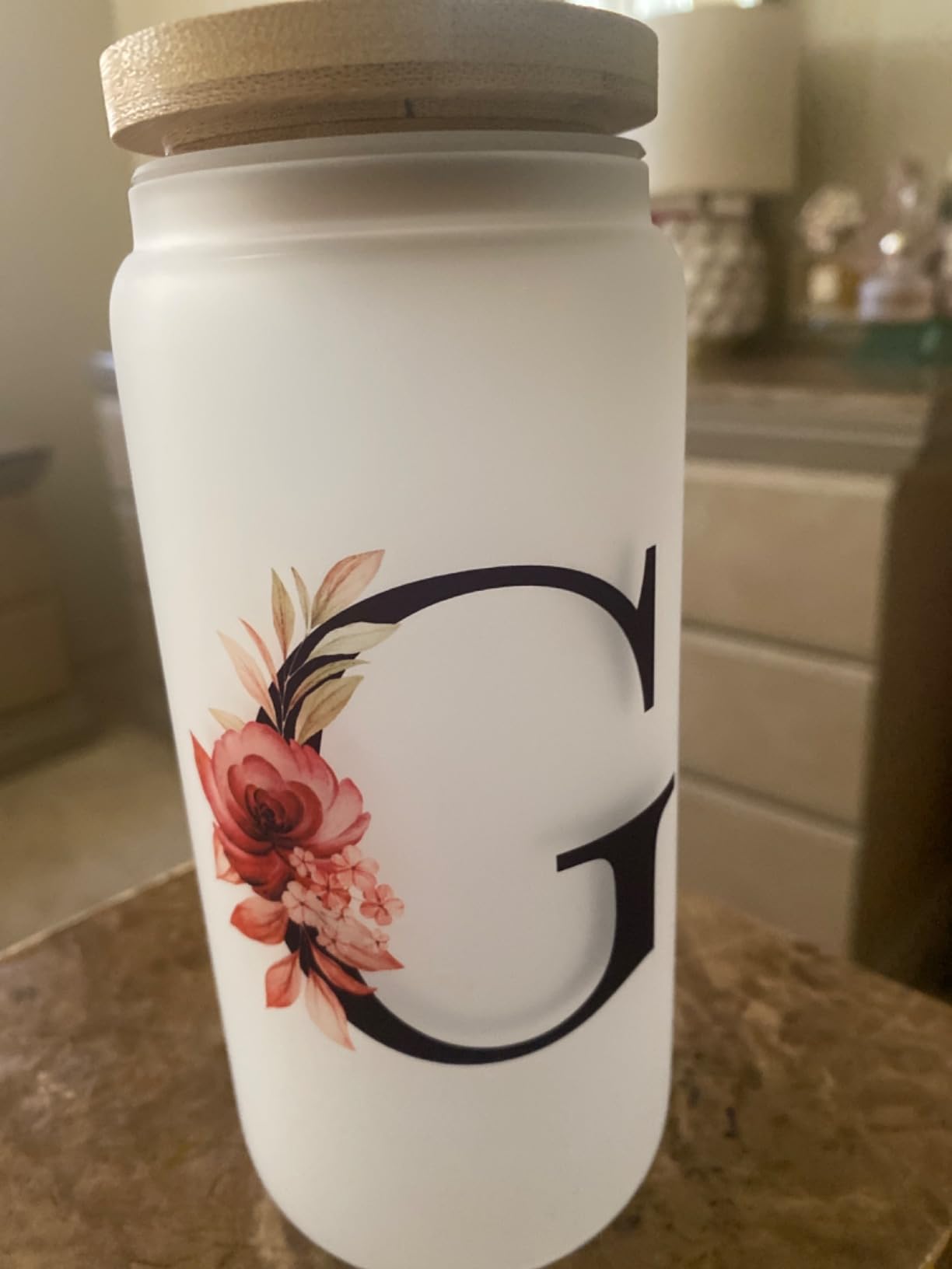 Personalized Gifts for Women, Monogrammed Frosted Glass Tumbler with Straw and Lid, Cute Customized Mug, Custom Initial Iced Coffee Glasses, Customizable Drinking Cup, Birthday Teacher Woman customer photo 1