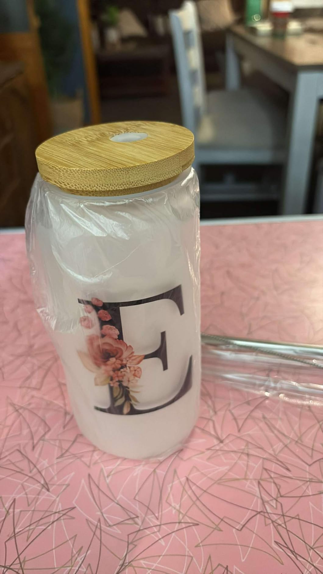 Personalized Gifts for Women, Monogrammed Frosted Glass Tumbler with Straw and Lid, Cute Customized Mug, Custom Initial Iced Coffee Glasses, Customizable Drinking Cup, Birthday Teacher Woman customer photo 2