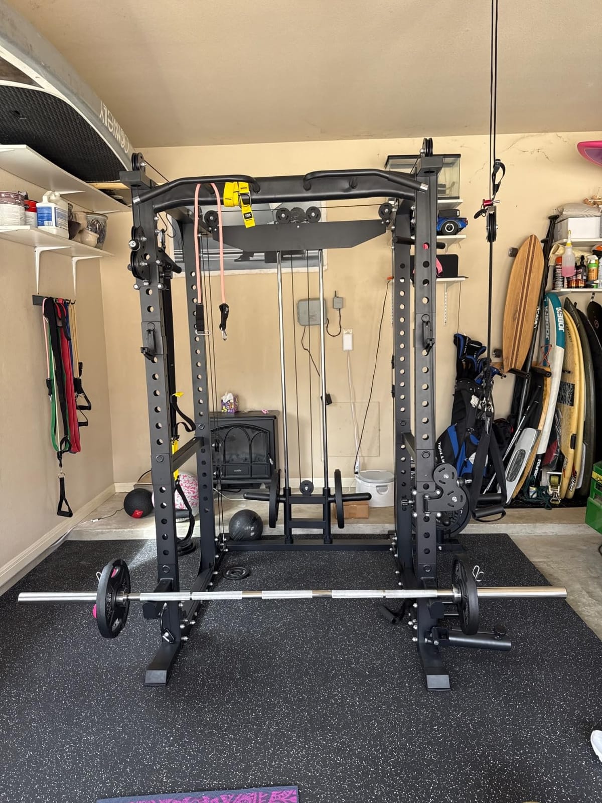SPORTSROYALS Power Rack, Multi-Functional Power Cage, Squat Rack with Pulley System & LAT Pull Down, Workout Cage with J Hooks for Home Gym customer photo 1