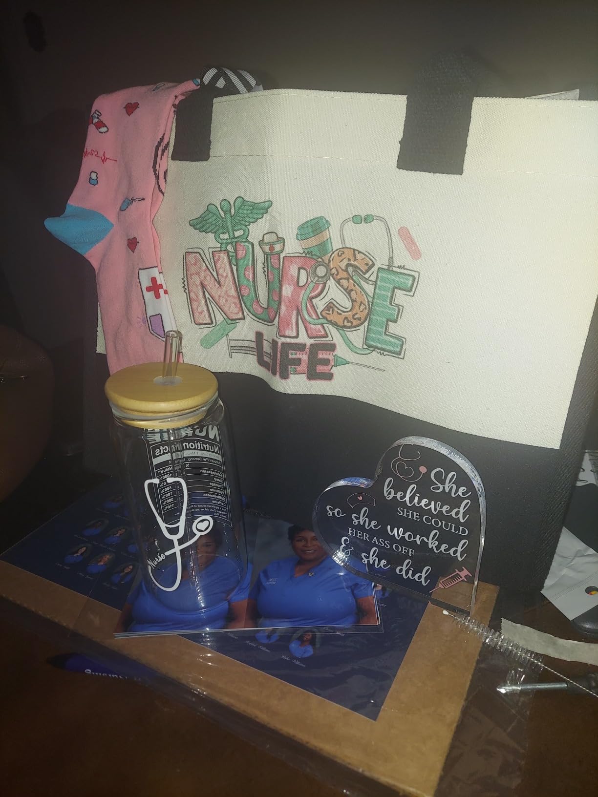 DOGMEM Nurse Gifts Nurse Appreciation Gift Set for Women | Nurses Week Gifts Birthday Gift for Nurses Gifts, Nursing Student with Canvas Bag Socks Affirmations Cards 16 Oz Can Glass customer photo 2