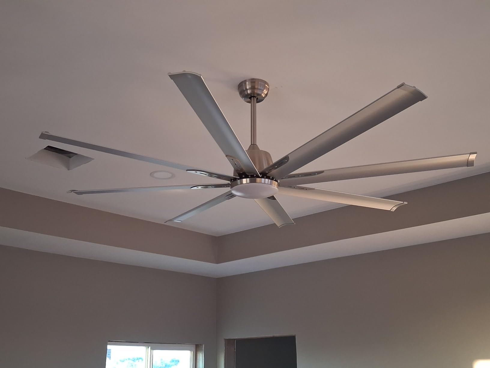 96'' Big Industrial Ceiling Fan with LED Light, 8ft Aluminum Blades High CFM | DOE-certified with Quiet Reversible DC Motor 6 Speed, HVLS, Long Downrods, Up to 10000+ CFM Airflow for Outdoor Patios, Garage customer photo 1