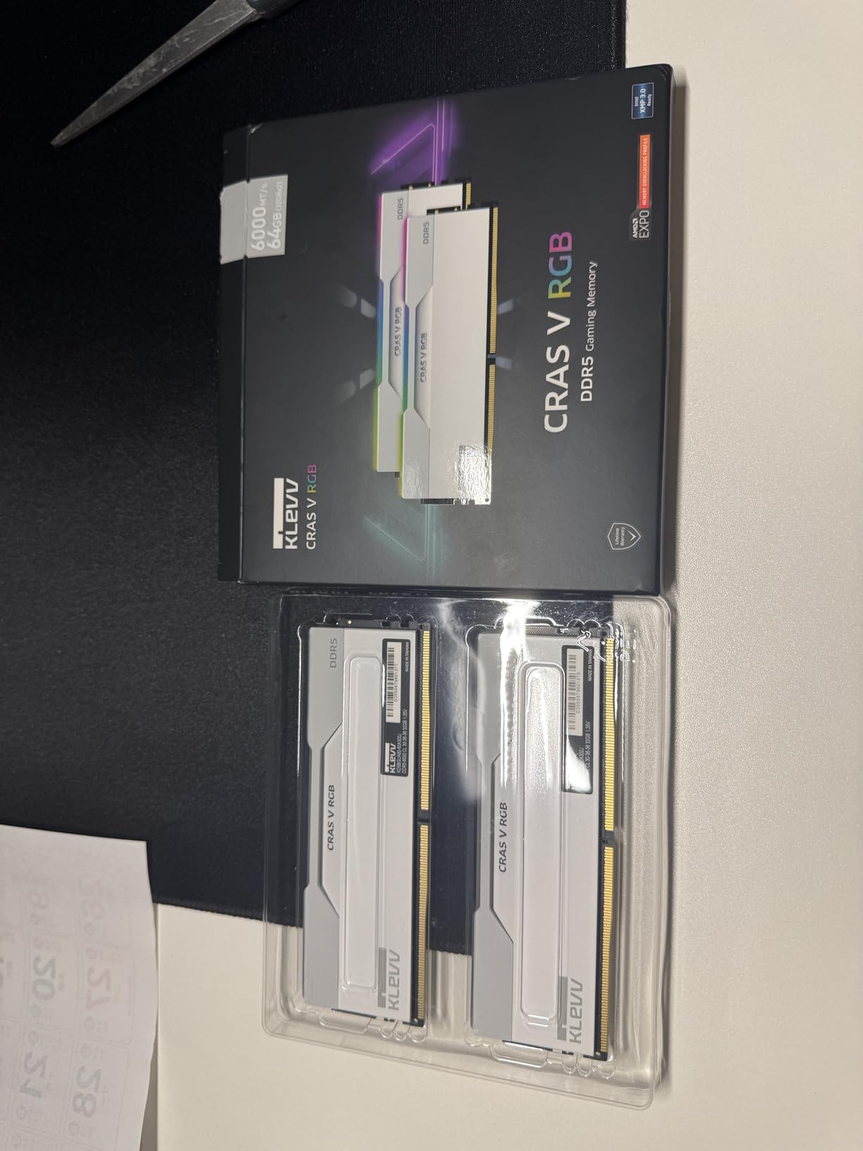 KLEVV CRAS V RGB DDR5 64GB (2x32GB) 6000MHz CL30 SK Hynix A-Die 1.35V Gaming Desktop Ram Memory XMP 3.0 / AMD Expo Ready - White (KD5BGUA80-60A300J) customer photo 1