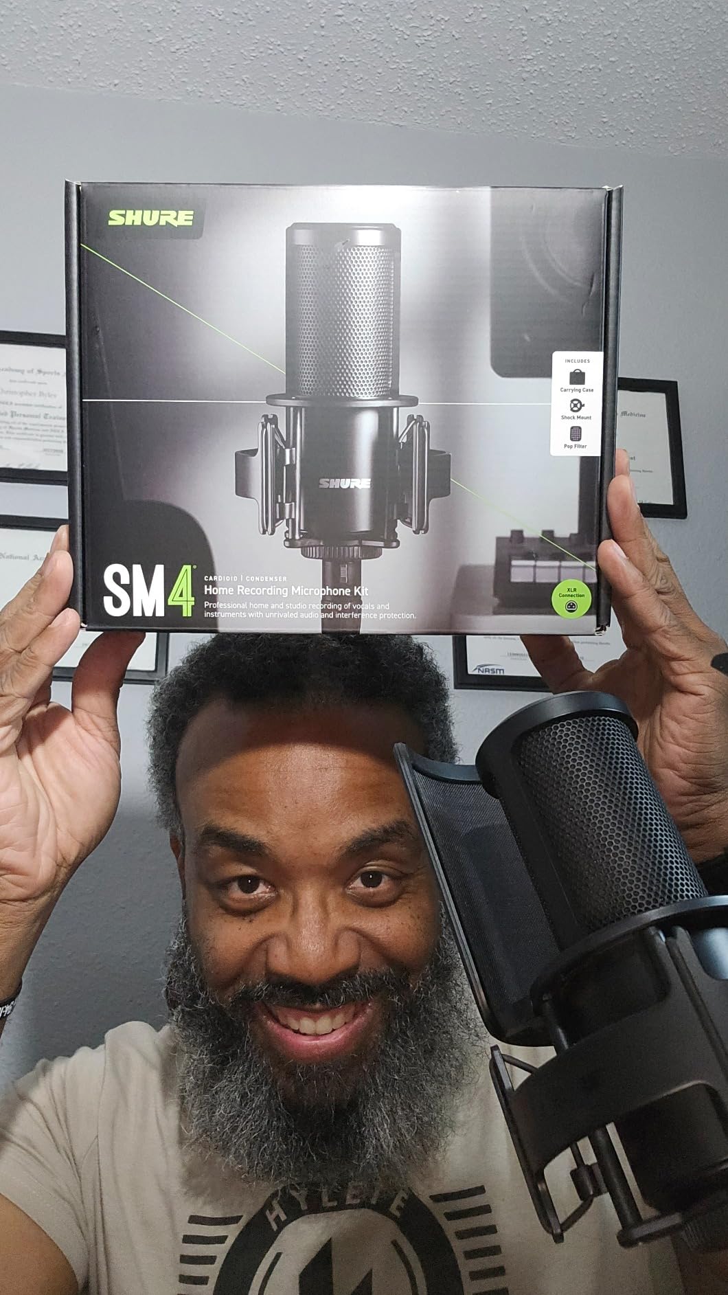 Shure SM4 XLR Studio Condenser Microphone Kit for Recording | Home-studio condenser mic with mix-ready audio, all-metal build, detachable magnetic pop filter and shock mount customer photo 1