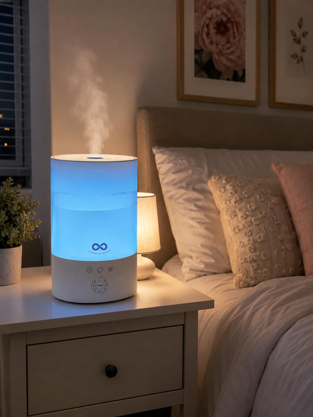 Everlasting Comfort 2.5L Top Fill Humidifier for Bedroom - Quiet, Easy to Fill & Clean, 24HR Runtime, Night Lights, Timer, Ultrasonic Cool Mist, Auto Shut-Off for Indoor Use - White customer photo 2