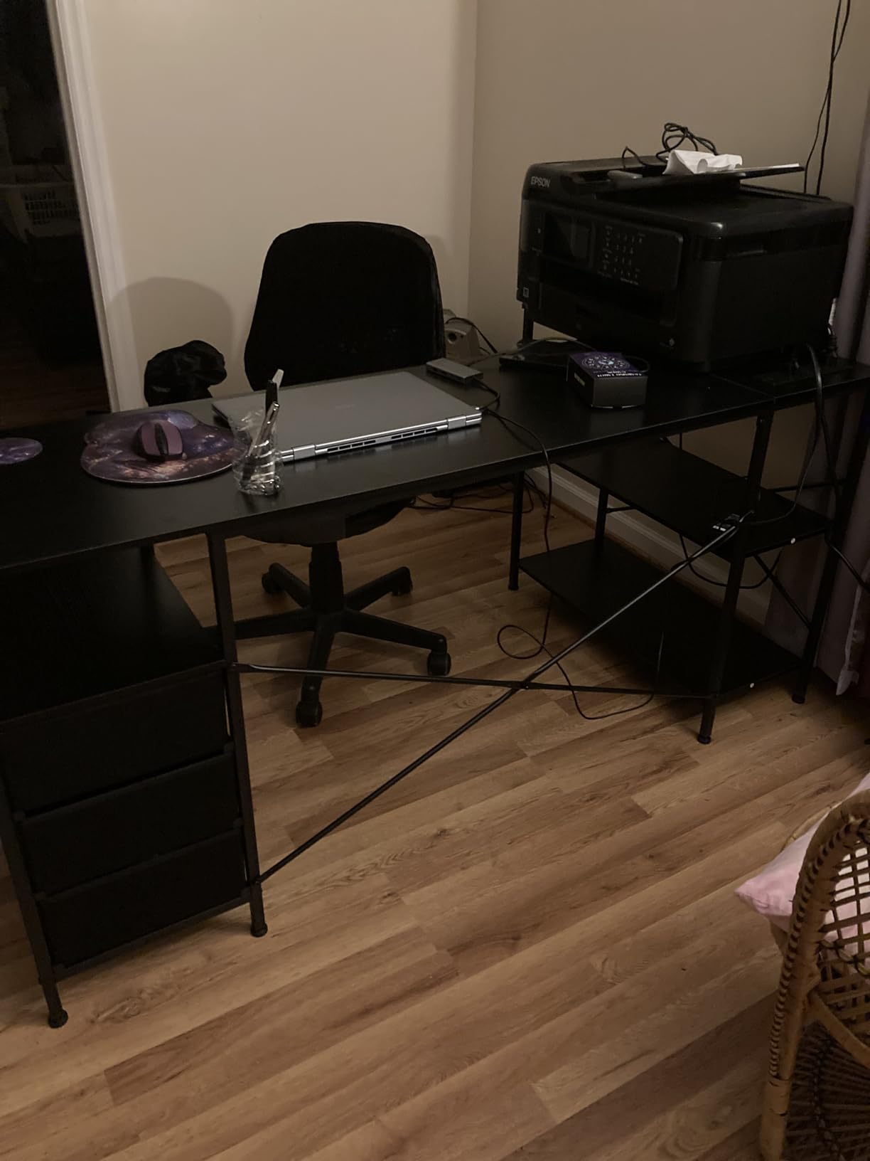 Huuger L Shaped Office Desk with Power Outlets, 47 Inch Computer Desk with 3 Drawers, Shelves, for Gaming, Corner Work, Home Office, Study, Rustic Brown customer photo 1
