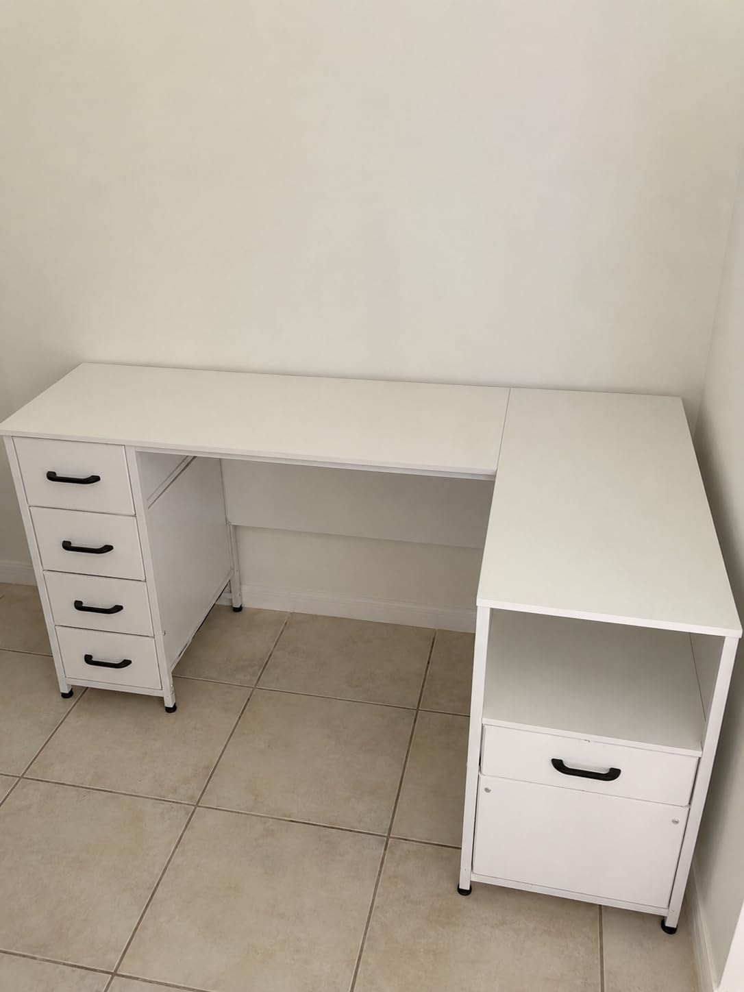 Coleshome 55 Inch L Shaped Office Desk with 6 Drawers, Power Outlet, White | 5 Fabric Drawers, File Drawer, USB and Type-C Ports, Open Storage Shelf, Reversible Layout for Home Office customer photo 1