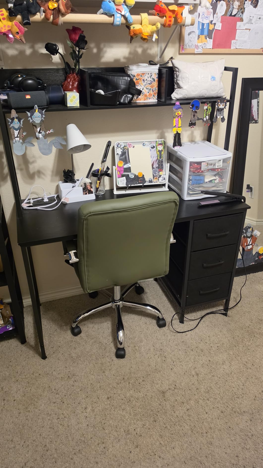 DLisiting White Computer Desk with Hutch & Drawers - 47 Inch Modern Study Writing Office Desk with 3 Storage Drawers and Power Outlets for Bedroom Home Office customer photo 2