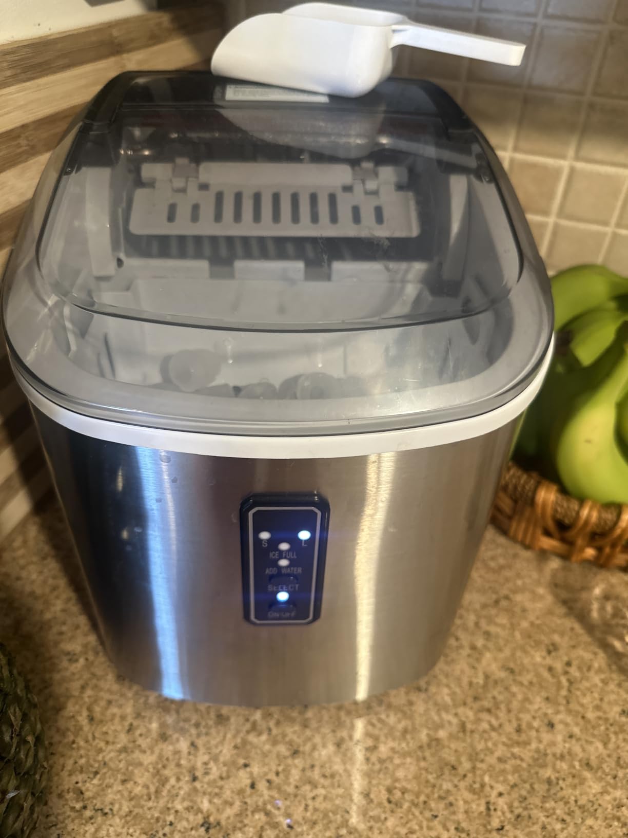 EUHOMY Ice Maker Countertop, 9 Cubes Ready in 6 Mins, 26lbs/24H, Self-Cleaning, Portable Ice Maker Machine with Carry Handle, Basket and Scoop, 2 Sizes of Bullet Ice for Home, Kitchen, Office customer photo 1