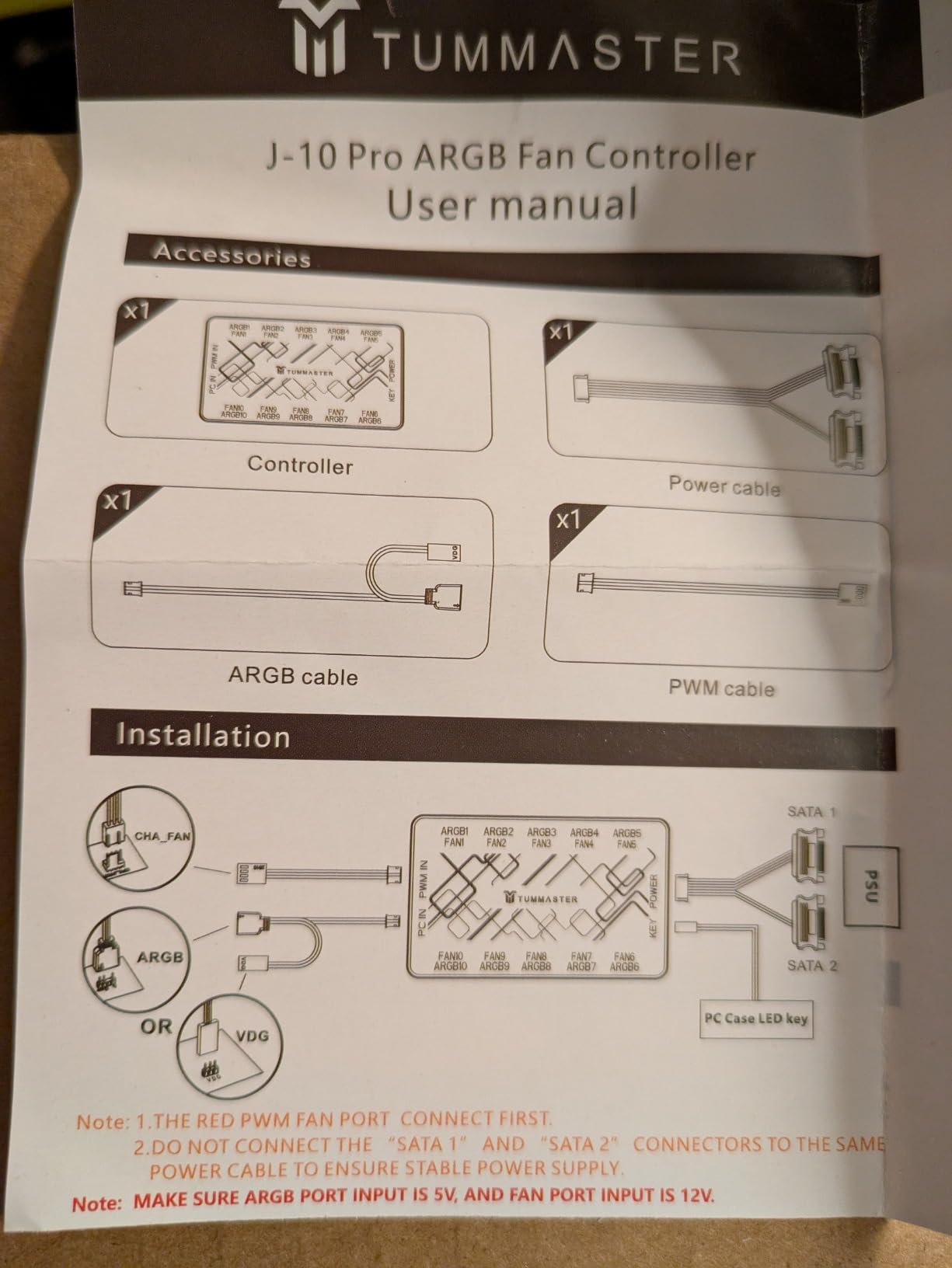 ARGB Fan HUB, 9/10 Port 4 Pin PC Fan Controller, 5V-3Pin LED Hub, Magnetic Suction, SATA Power Input, RF Remote & Chassis Key Control, Controller Support ARGB PWM Fans Splitter (J-10 Pro) customer photo 2