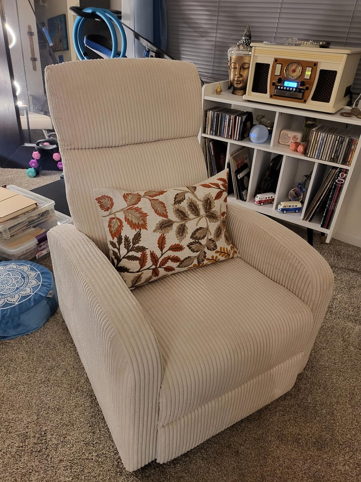 Lexicon Corduroy Pushback Recliner Chair Armchair Push Back Recliner, Solid Wood Frame and Metal Base, Easy Assembly Small Soft Single Sofa Accent Chair for Living Room/Office/Apartment, Light Grey customer photo 1