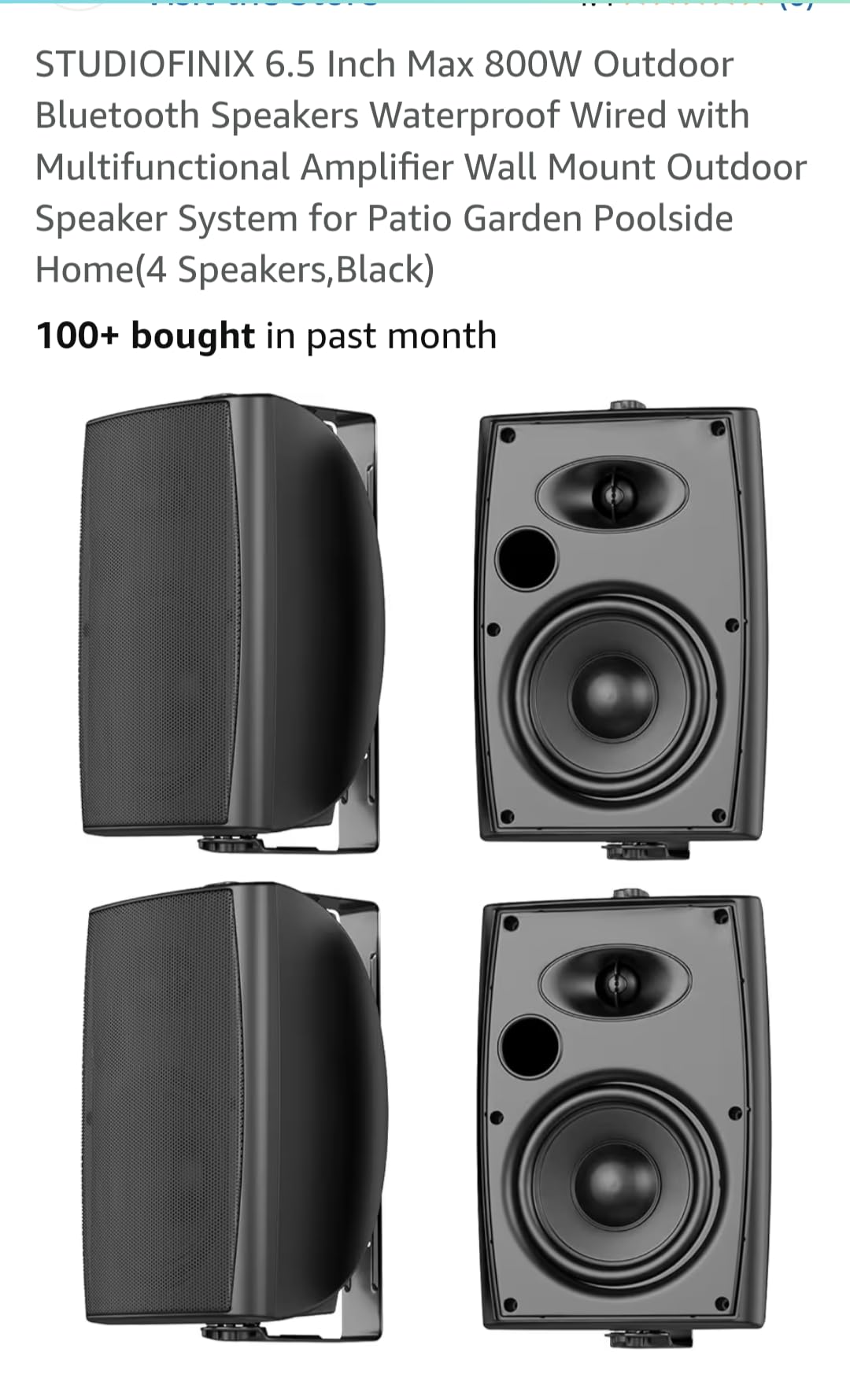 6.5 Inch Max 800W Outdoor Bluetooth Speakers Waterproof Wired with Multifunctional Amplifier Wall Mount Outdoor Speaker System for Patio Garden Poolside Home (4 Speakers, Black) customer photo 2