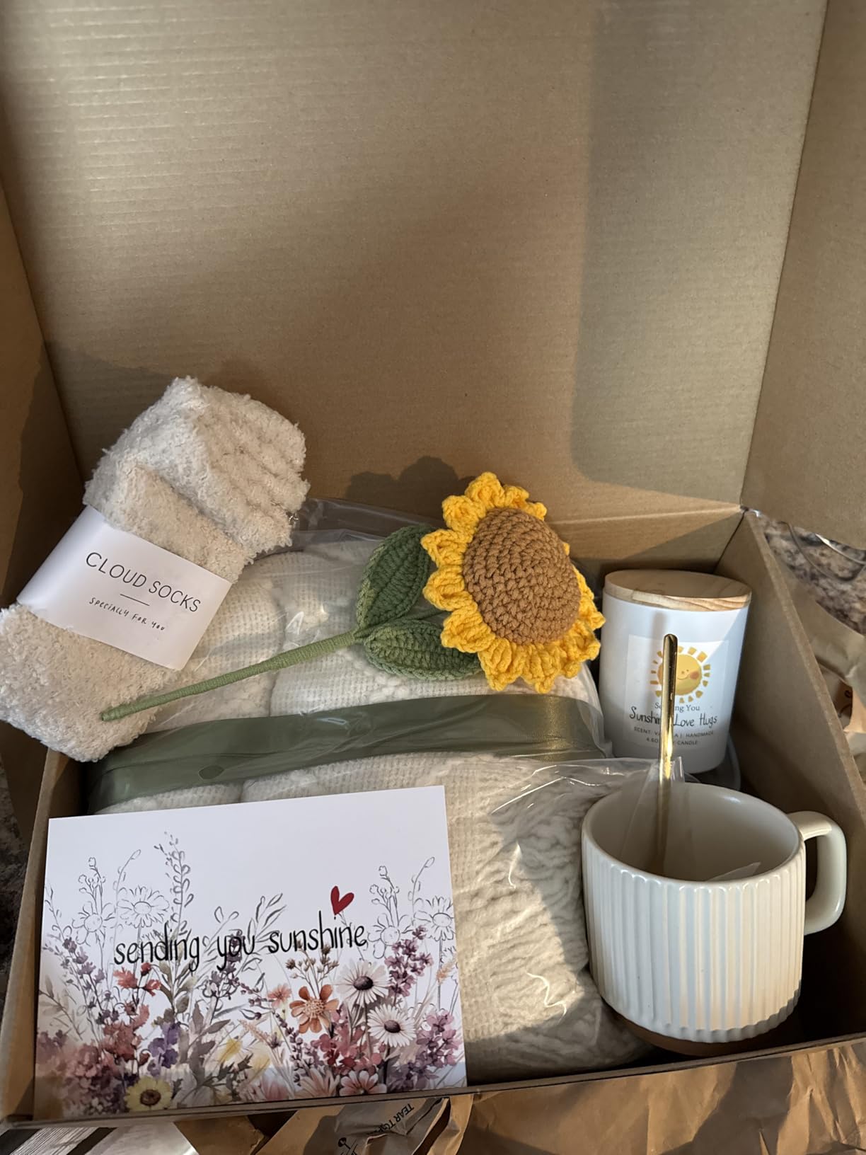 Anforsun Sending Sunshine Sunflower, Thinking of You Care Package Unique Gift Baskets for Women, Best Friend Birthday and Get Well Soon customer photo 2