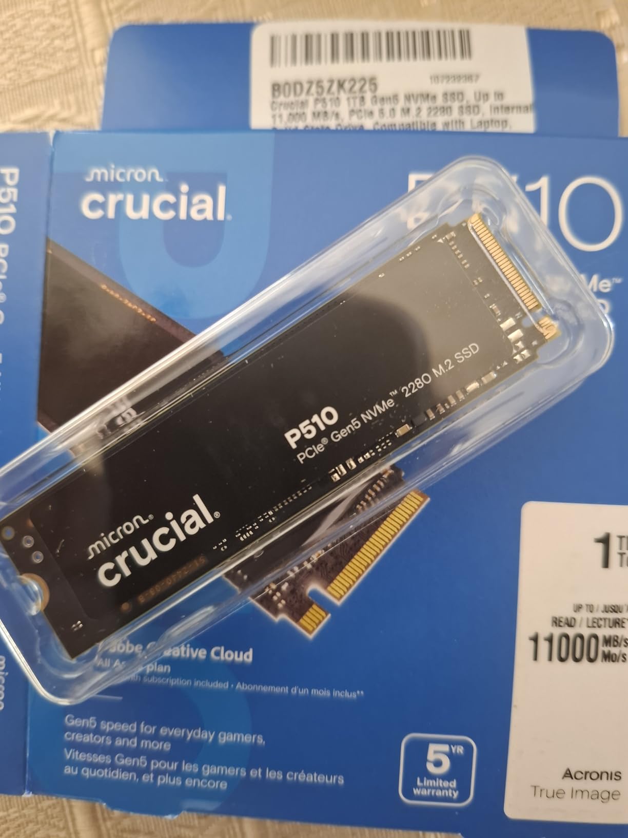 Crucial P510 PCIe Gen5 NVMe 1TB SSD, Up to 11,000MB/s, TLC NAND customer photo 2
