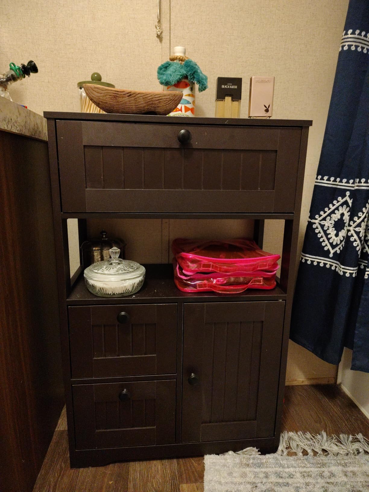GRUSIGN Bathroom Cabinet, Modern Bathroom Floor Storage Cabinet Organizer with 1 Door and 3 Drawers, Freestanding Cupboard customer photo 2