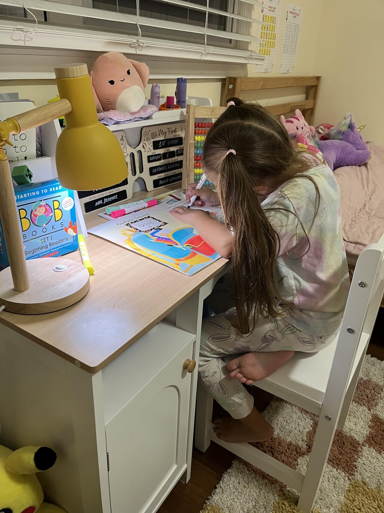 Treocho Kids Study Desk and Chair Set with Tiltable Desktop for 3-8 Years | Wooden Children Study Table With Storage Cabinet and Hutch, Student Writing Desks Bedroom, Home School, White customer photo 1