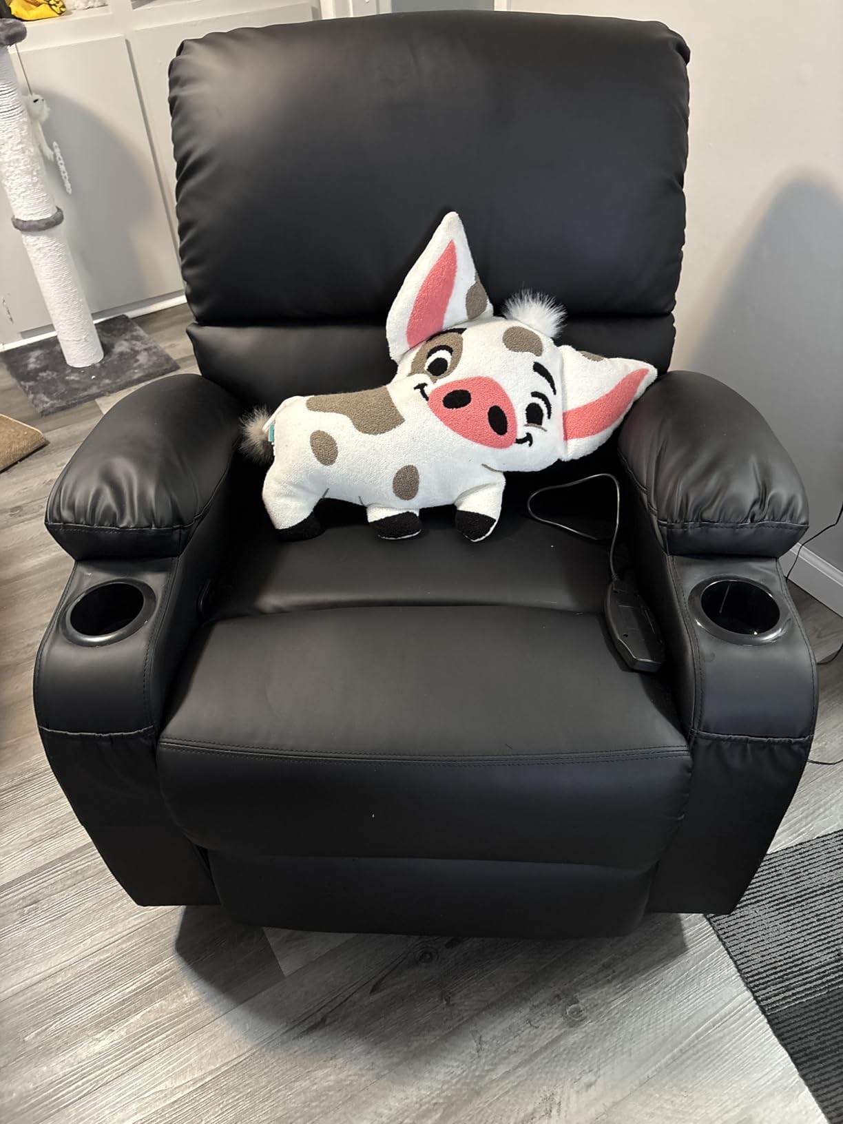 LAFWELL Rocking Recliner Chair, Massage Rocker Recliner Chair with Vibration Massage and Heat, USB and Type-C Ports, 360° Swivel Faux Leather Chairs, Living Room, Bedroom, Nursery, RV, Black customer photo 2