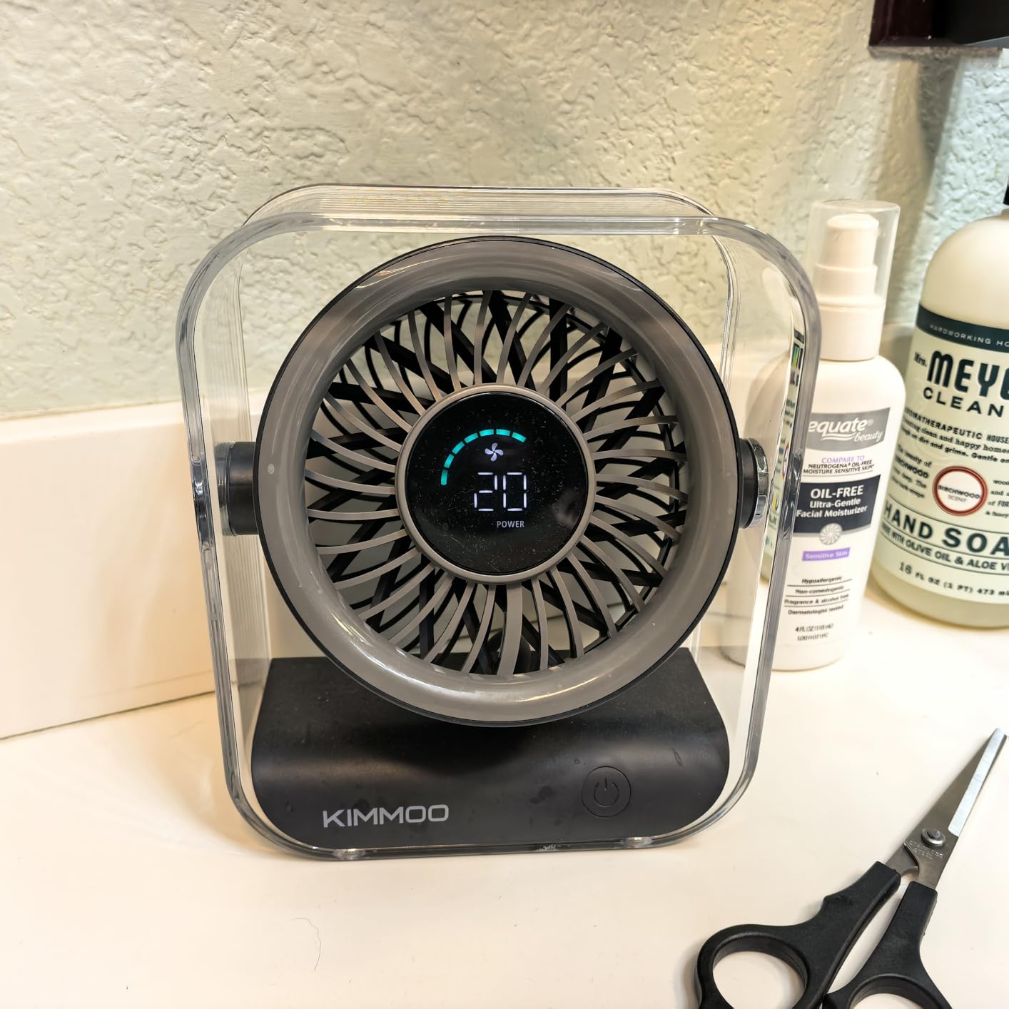 KIMMOO Rechargeable USB Desk Fan, Quiet Table Fan with Turbo Airflow, 100 Speeds, Digital Display, 90° Rotating, Small Battery Desktop Fans for Bedroom Home Office Travel, Black customer photo 2