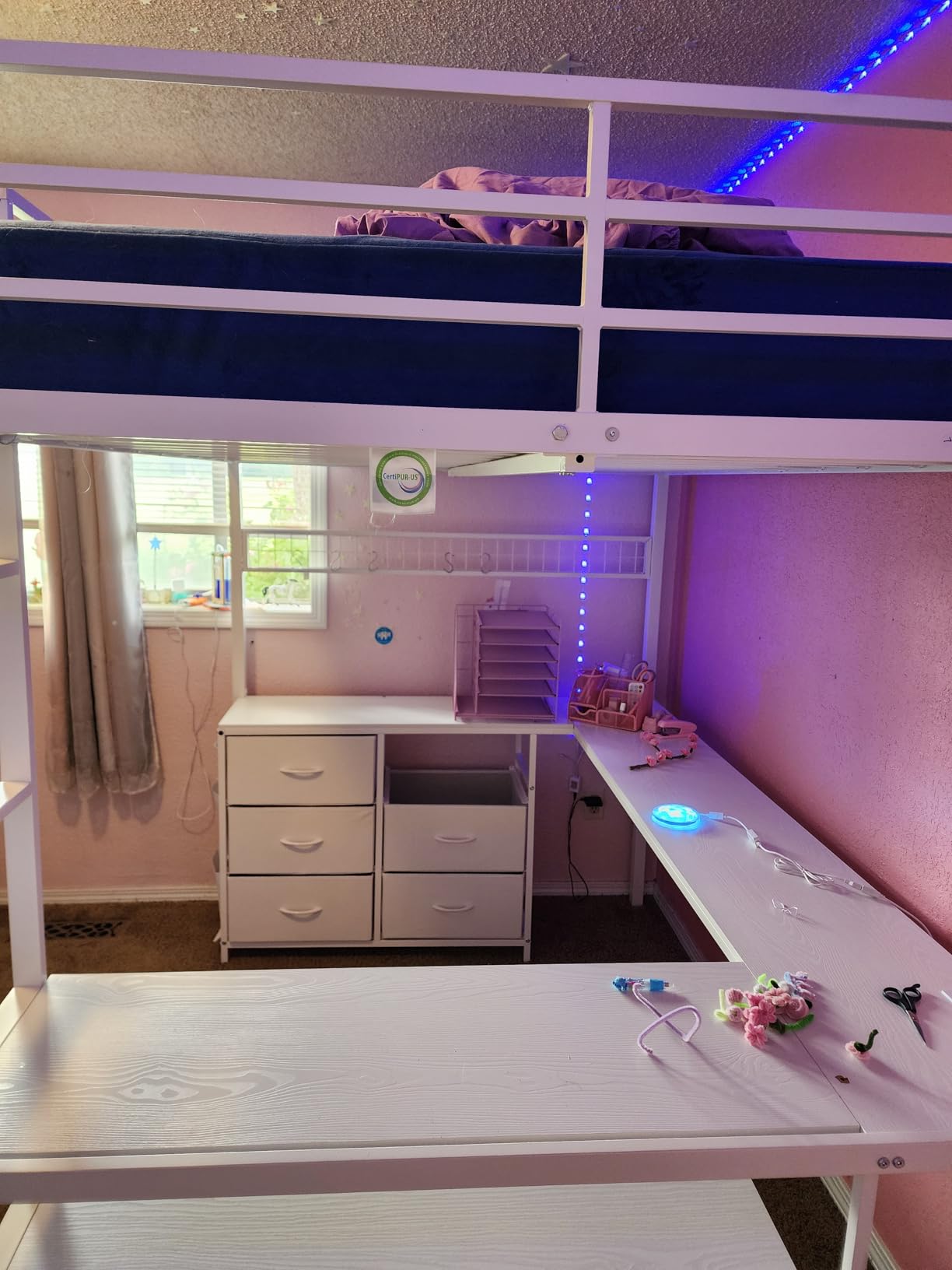 ADORNEVE Loft Bed Full Size with U-Shaped Desk, 6 Storage Drawers, White | Metal Loft Bed with Power Outlet, LED Light, 2 Storage Shelves, Safety Guardrail & Ladders, No Box Spring Needed customer photo 1