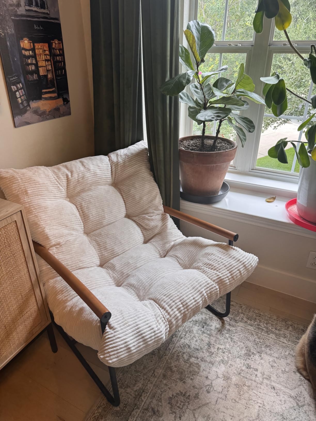 MAXYOYO Modern Accent Chair, Comfy Living Room Chair with Metal Frame | Accent Chair Upholstered Armchair with Soft Cushion for Bedroom Balcony Lounge Reading Room, Dark Green customer photo 2
