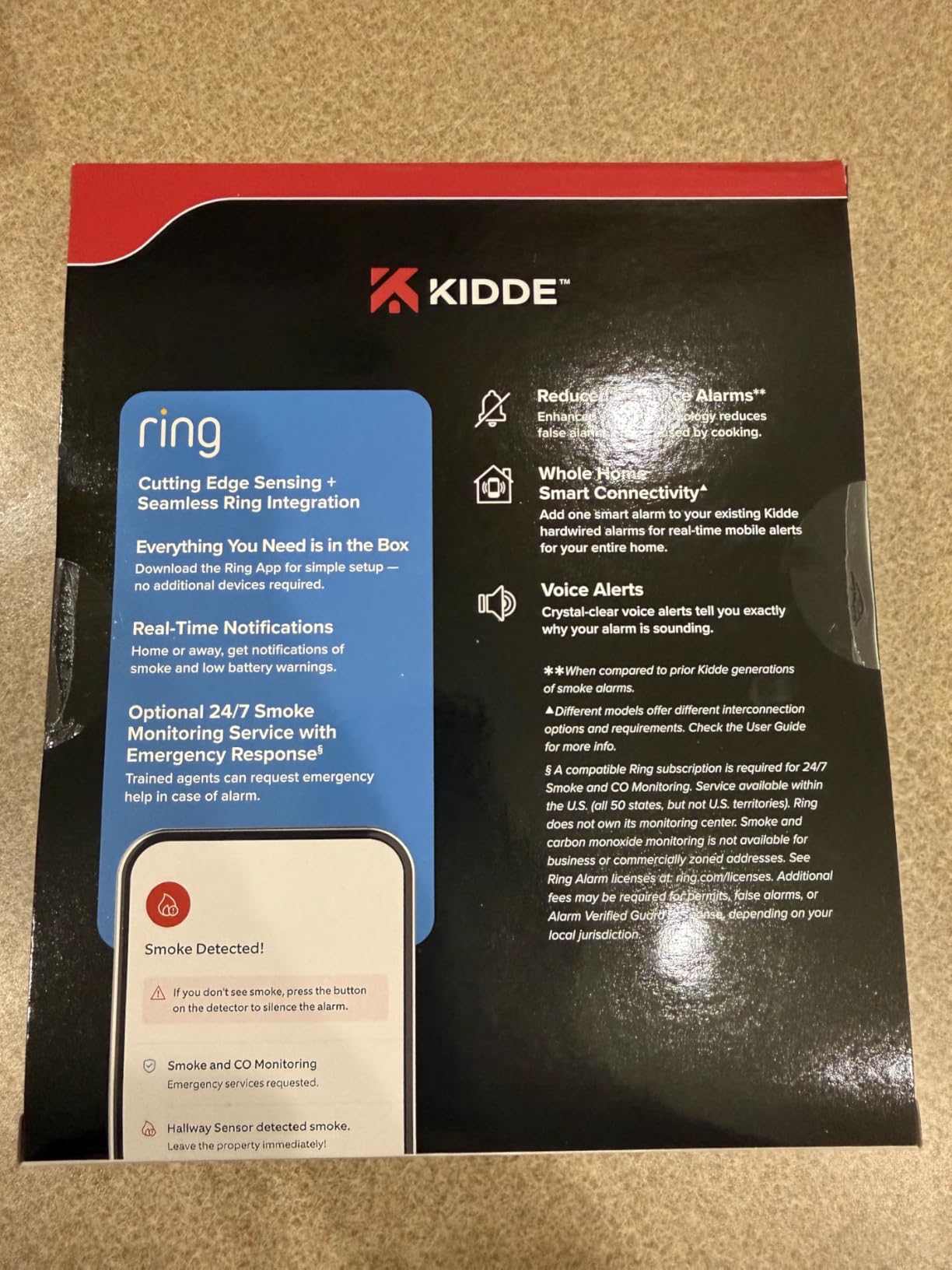 Kidde Smart Smoke Detector, Ring App Enabled for Real-Time Notifications, Hardwired Alarm, AA Backup Battery customer photo 1
