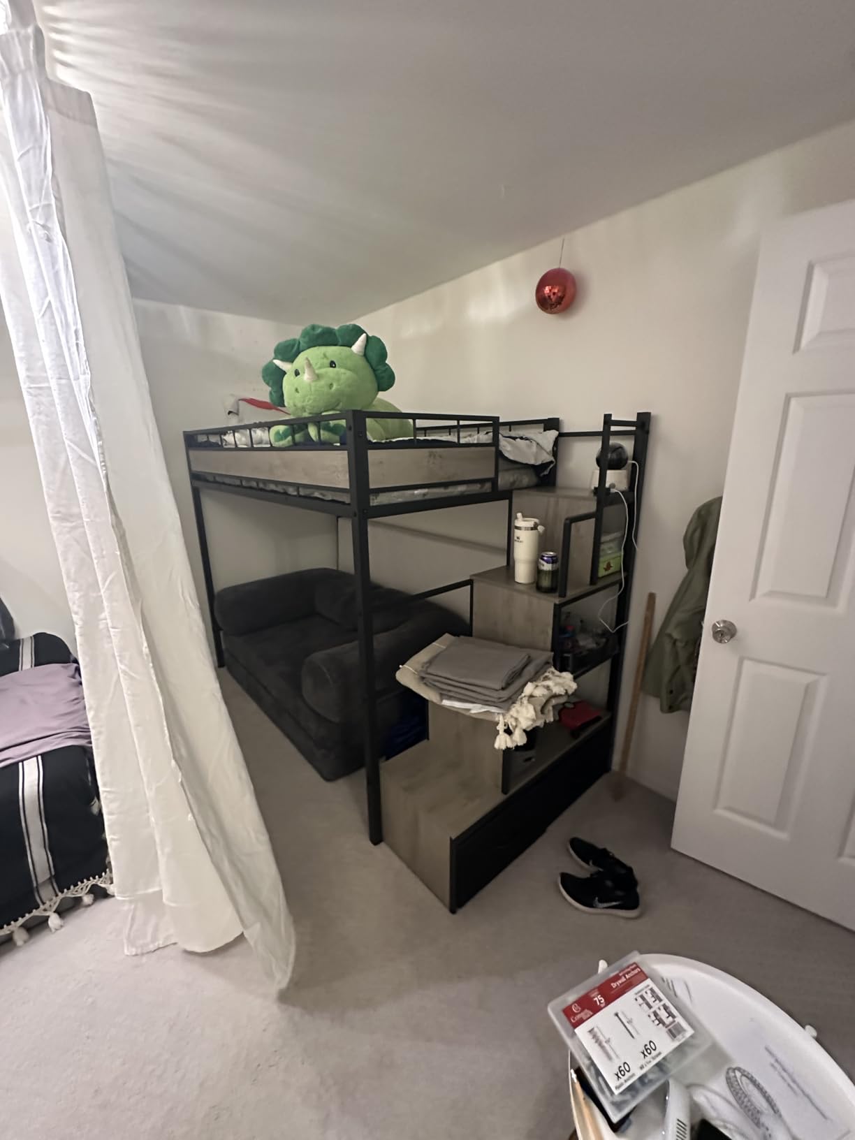 Twin Loft Bed with Stairs, Heavy Duty Metal Loft Bed with Storage and Under-Bed Space, More Stable and Safe for Teens, Students or Roommates, Space Saving for Apartment, Dorm or Small Room customer photo 1