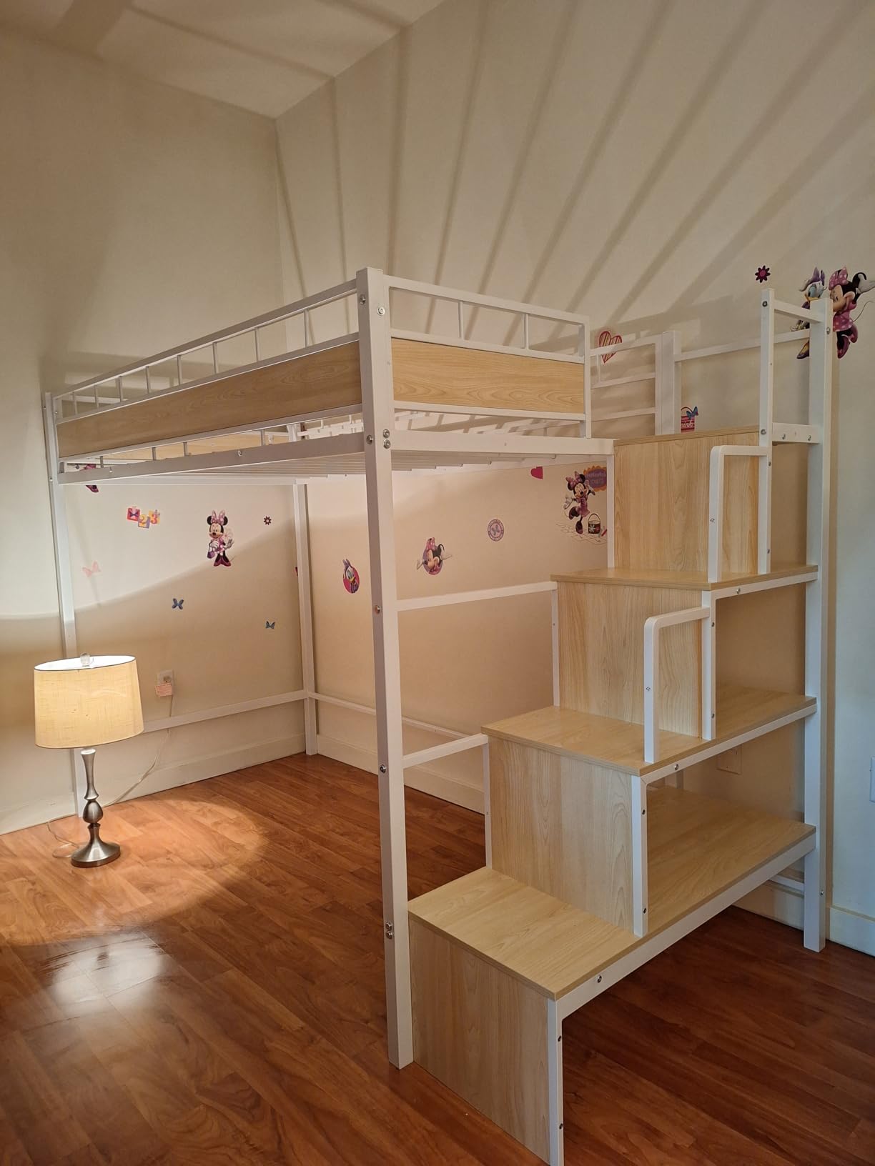 Twin Loft Bed with Stairs, Heavy Duty Metal Loft Bed with Storage and Under-Bed Space, More Stable and Safe for Teens, Students or Roommates, Space Saving for Apartment, Dorm or Small Room customer photo 2