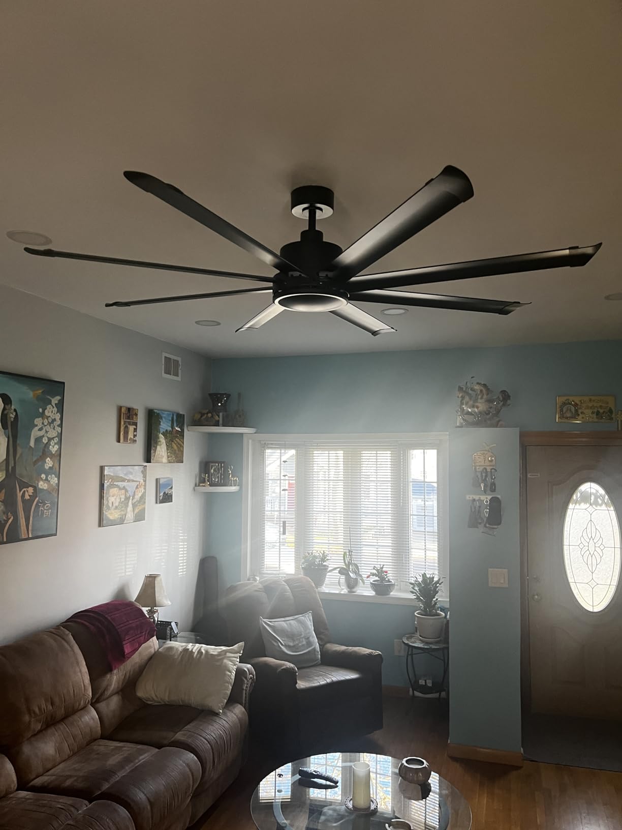 ZMISHIBO 84 Inch Industrial Ceiling Fan with Remote, 8 Aluminum Blades | High CFM DC Motor, 6-Speed, No Light, 1H/4H/8H Timer, 3 Downrods, Garage, Outdoor, Covered Patio, Shop, Flat/Sloped Ceiling customer photo 1