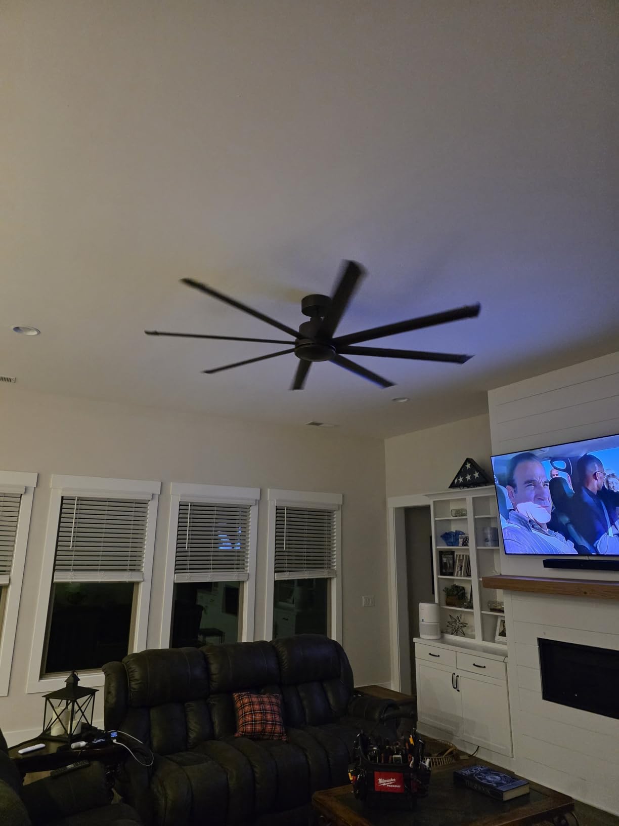 ZMISHIBO 84 Inch Industrial Ceiling Fan with Remote, 8 Aluminum Blades | High CFM DC Motor, 6-Speed, No Light, 1H/4H/8H Timer, 3 Downrods, Garage, Outdoor, Covered Patio, Shop, Flat/Sloped Ceiling customer photo 2