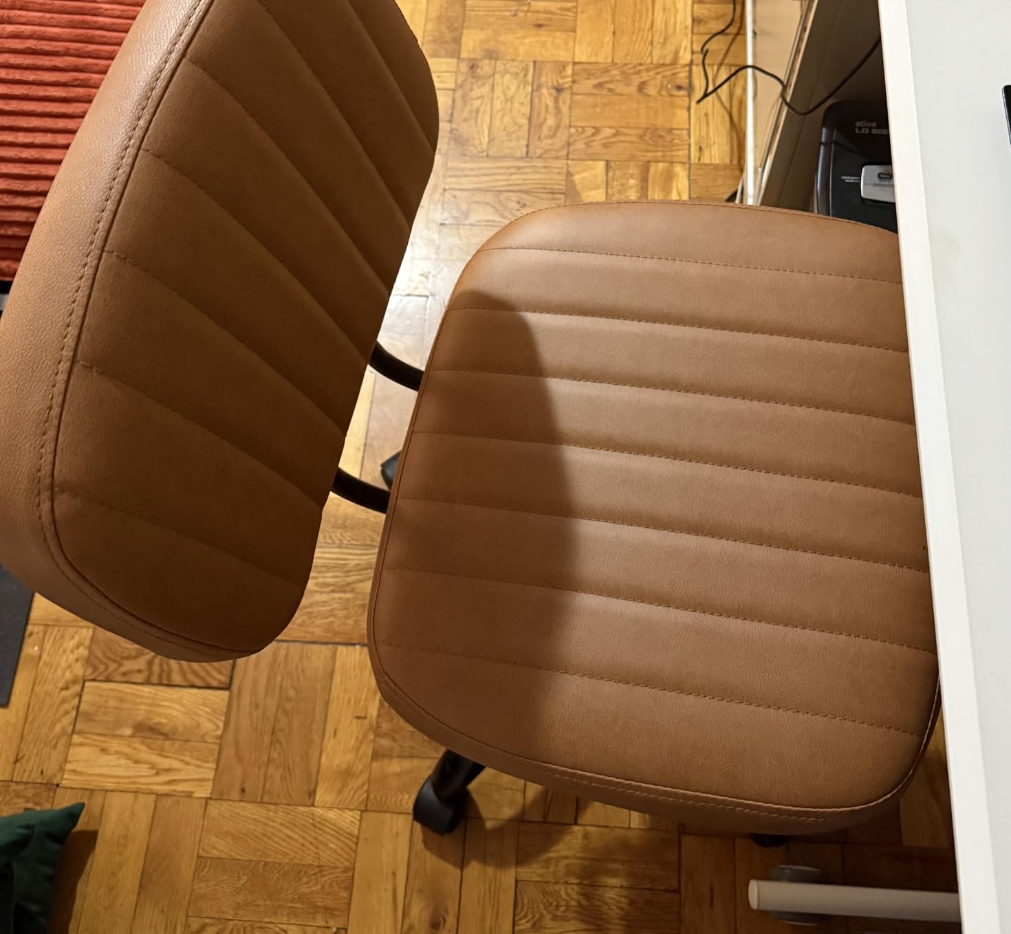 Sweetcrispy Small Office Desk Chair, Armless PU Leather with Comfy Lumbar Support, Height Adjustable Rolling Swivel Task for No Arms, for Adult, Student, Bedroom, Home, Vanity, Black customer photo 2