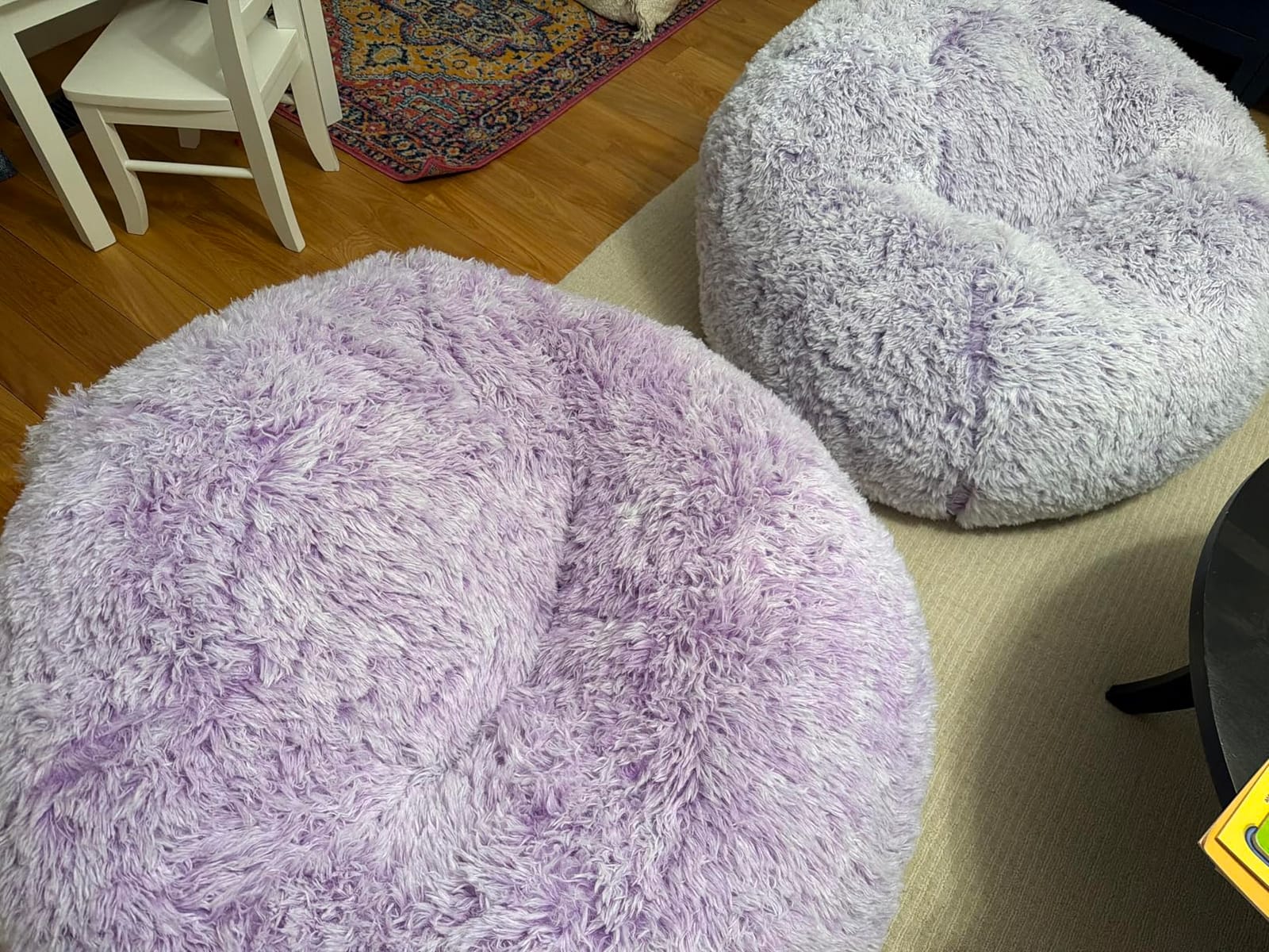 Fluffy Bean Bag Chair for Kids, 2.5FT Round Memory Foam Filled Bean Bag for Teens & Kids, Ultra Soft Faux Fur Fabric Bean Bag Chairs for Playroom, Living Room, Bedroom, Lavender customer photo 1