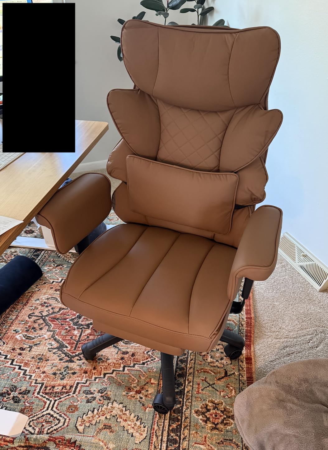 Dowinx Big and Tall Office Chair with Pocket Spring Cushion, High Back Computer Gaming Chairs with Adjustable Armrests, Executive Desk Chairs with Lumbar Support and Footrest, PU-Brown customer photo 1