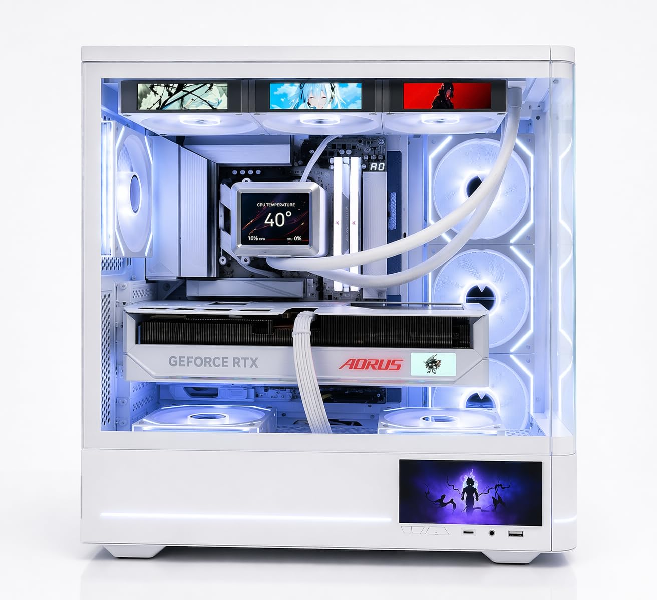 AC-02 Digital ATX PC Gaming Computer Case|5.5 Inch Integrated LCD Screen& App|Mid Tower Full View Dual Reinforced Glass Panel|Removable Side Panels|for Micro-ATX ITX (White) customer photo 2