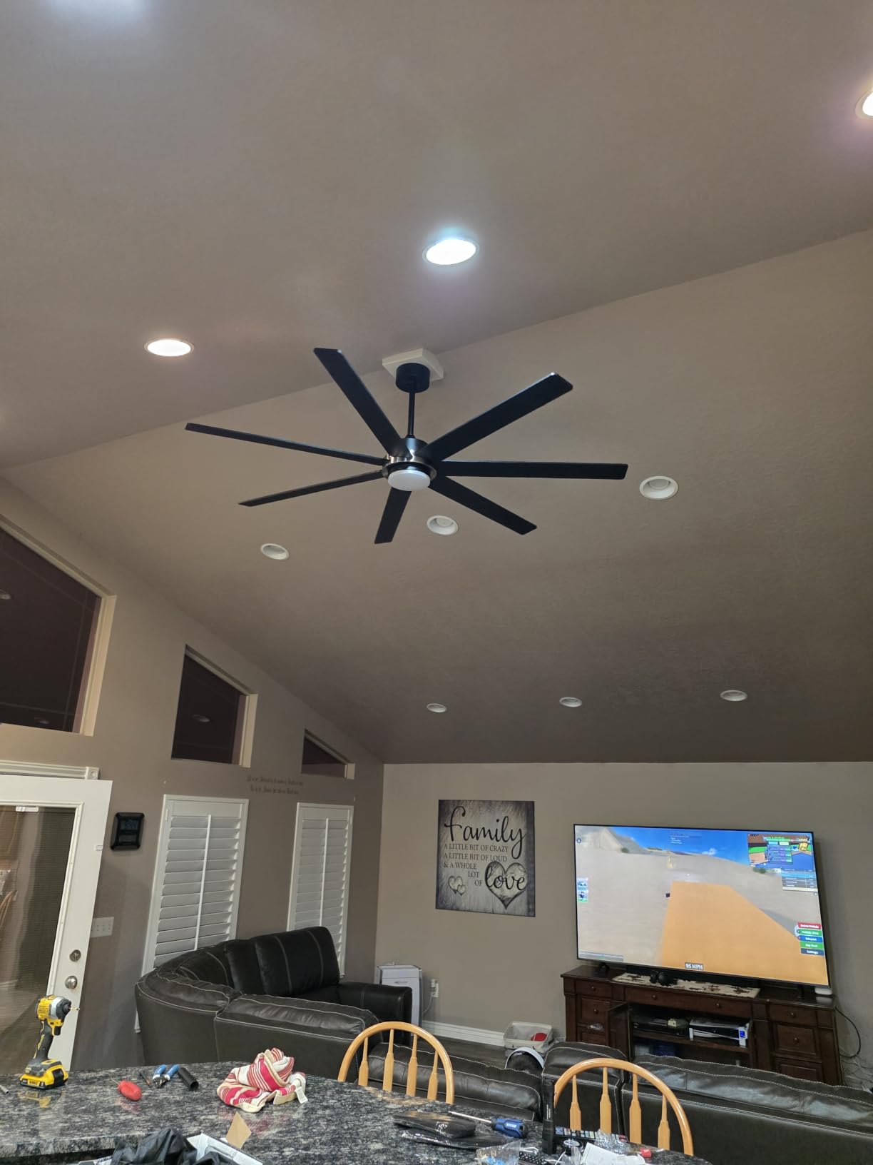 96 Inch Smart Aluminum Ceiling Fan with Light, 8ft Black Blades High CFM | DOE-certified with Quiet DC Motor, Alexa Control, Long Downrods, Up to 10000+ CFM Airflow for Outdoor Patios, Shops and Barns customer photo 1