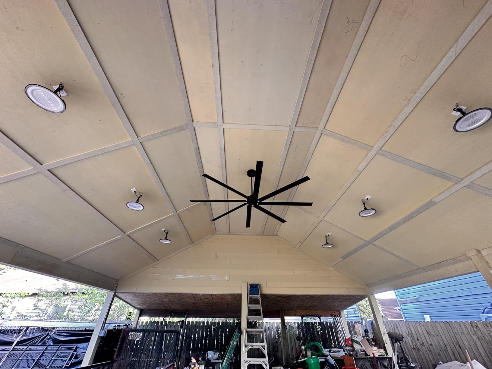 YYEHON 96 Inch Large Industrial Ceiling Fan no Lights, Reversible DC Motor, 3 Downrods, 6 Speed Remote Control, 8 Aluminum Blades, Outdoor Black Fans for Shop/Gym/Warehouse/Garage customer photo 2