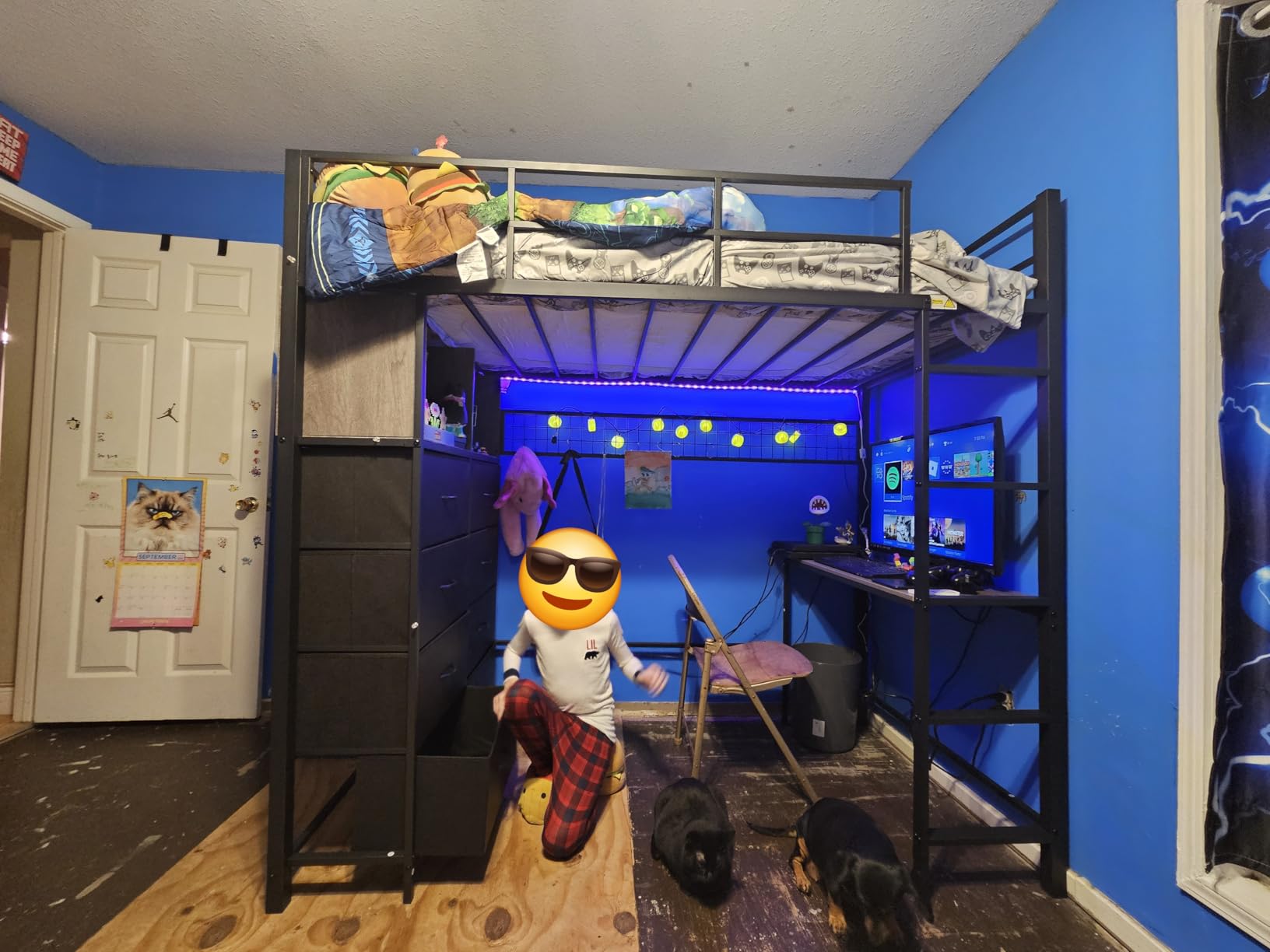 ADORNEVE Loft Bed Full Size with Desk and 8 Storage Drawers, Grey | LED Metal Loft Bed with Power Outlet, 2 Shelves & Clothing Rack, Safety Guardrail & Ladder, Space-Saving for Teens customer photo 1