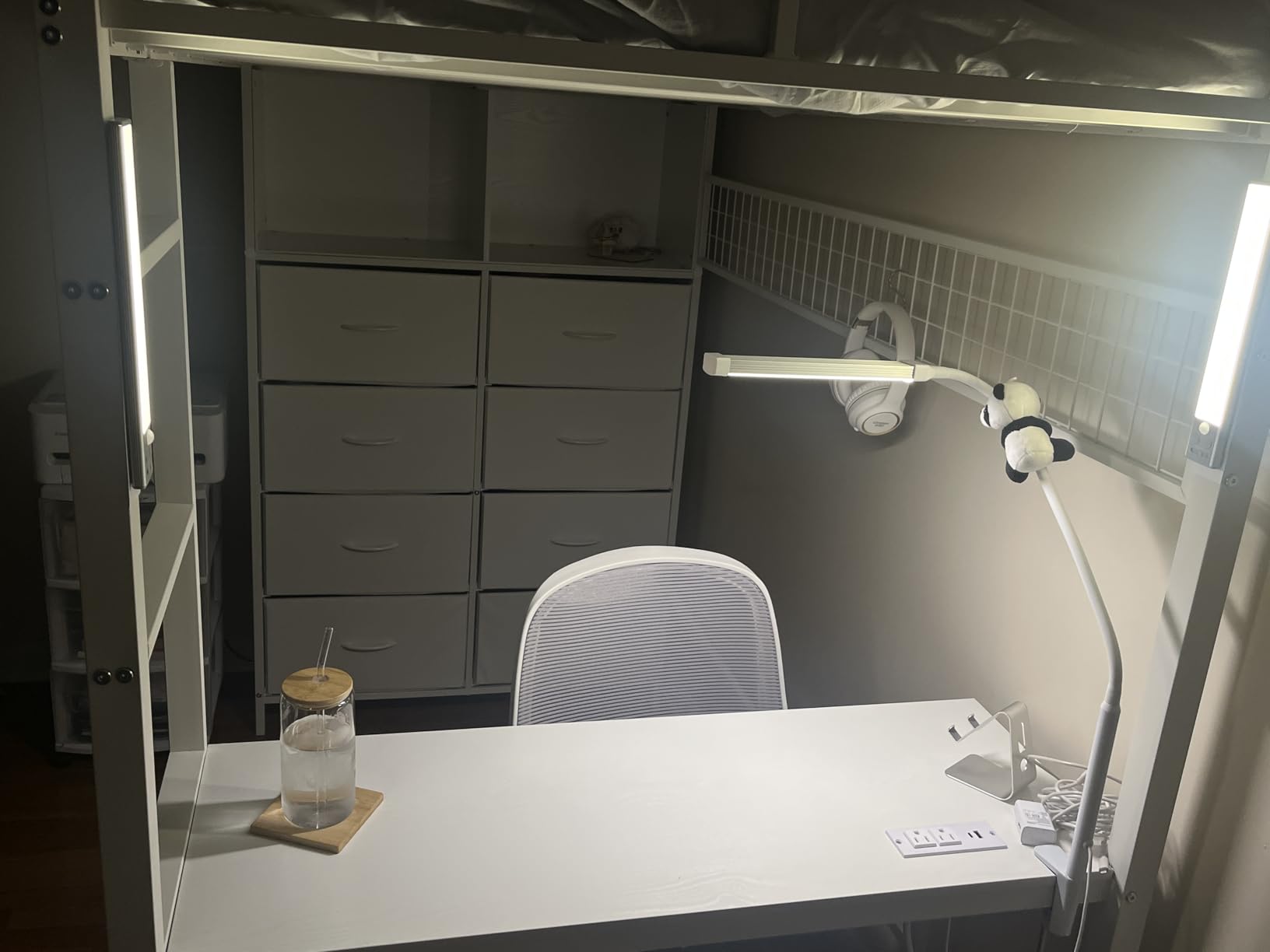 ADORNEVE Loft Bed Full Size with Desk and 8 Storage Drawers, Grey | LED Metal Loft Bed with Power Outlet, 2 Shelves & Clothing Rack, Safety Guardrail & Ladder, Space-Saving for Teens customer photo 2