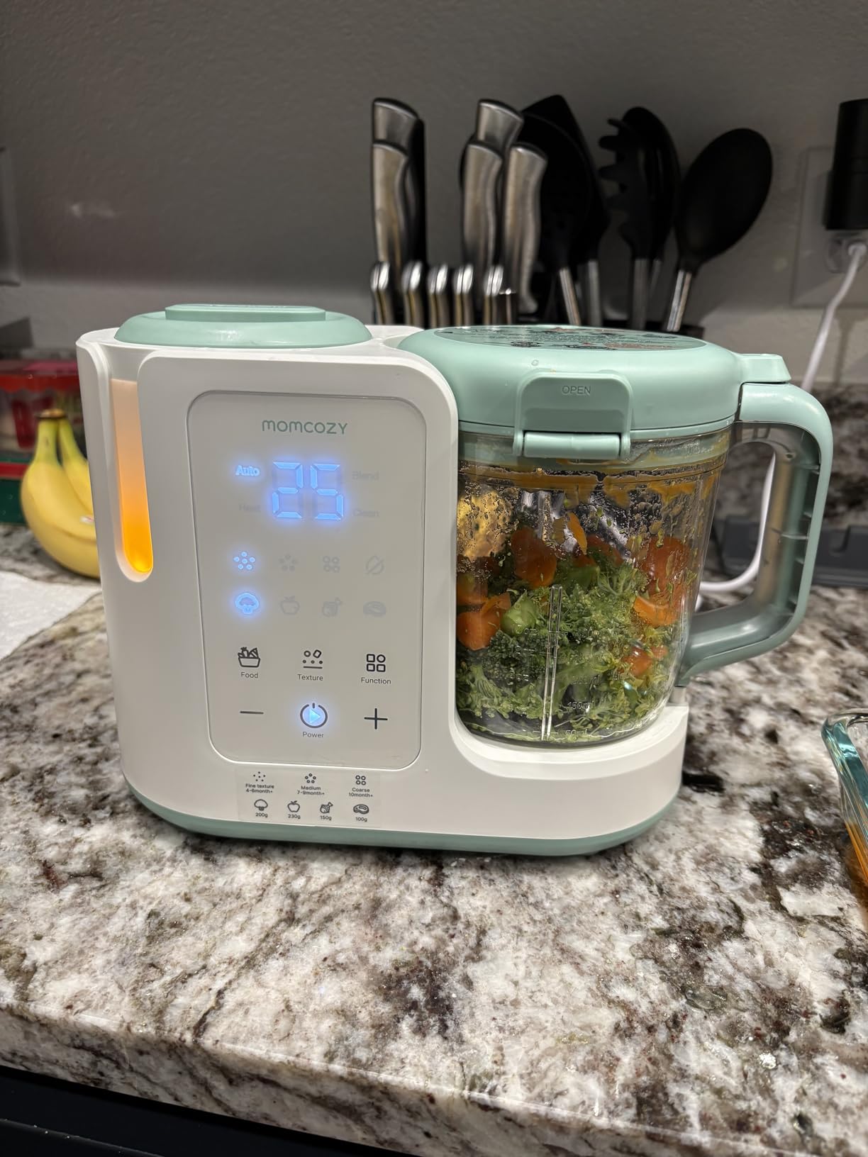 Momcozy AutoMeal Baby Food Maker - One-Step Auto Steam & Blend Food Processor, 15oz Large Cup & 6-Blade Design, Self-Cleaning, Auto 3-Stage Texture Settings for Effortless Homemade Baby Puree | 6 - Blade, Auto Shut Off, Dishwasher Safe, Removable Parts, Safety Lock customer photo 2