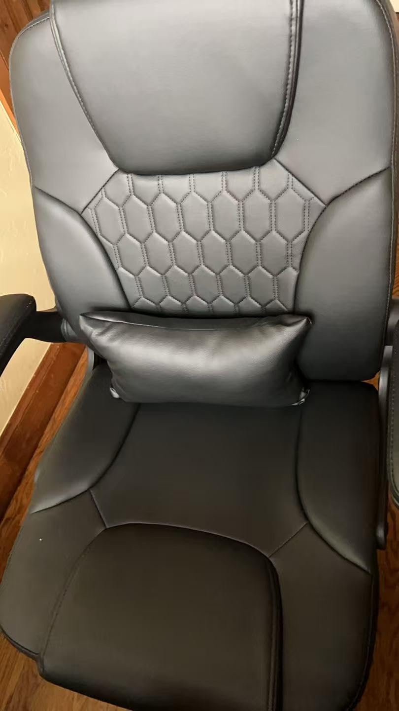 Leather Office Chair Swivel Lumbar Support for Short People Brown | Executive Office Chair PU,Leather Office Chair with Wheels,360° Swivel Rolling Chair with Padded Arm,Ergonomic Computer Chair customer photo 2