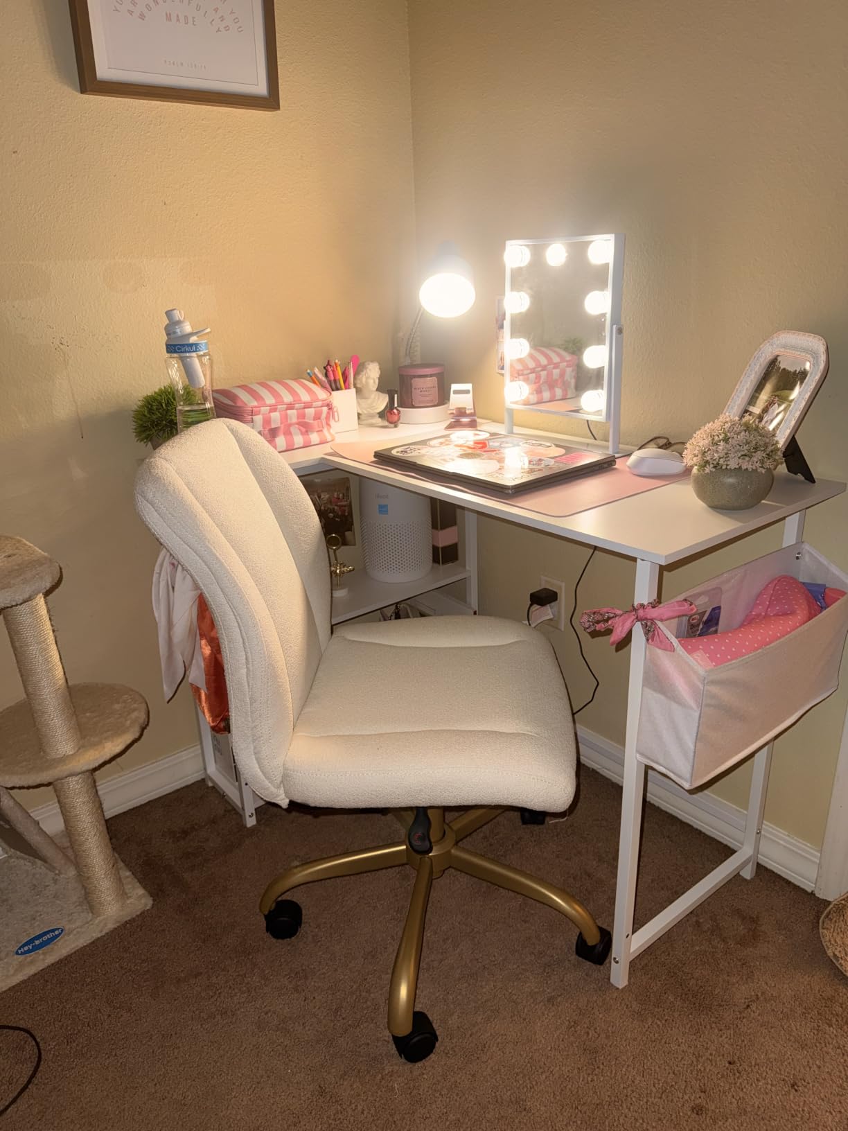 Pamray 40 Inch L Shaped Computer Desk with Reversible Side Storage Shelves, Small Corner Desk for Small Space Home Office, Writing Study Table PC Desk for Bedroom, White customer photo 1