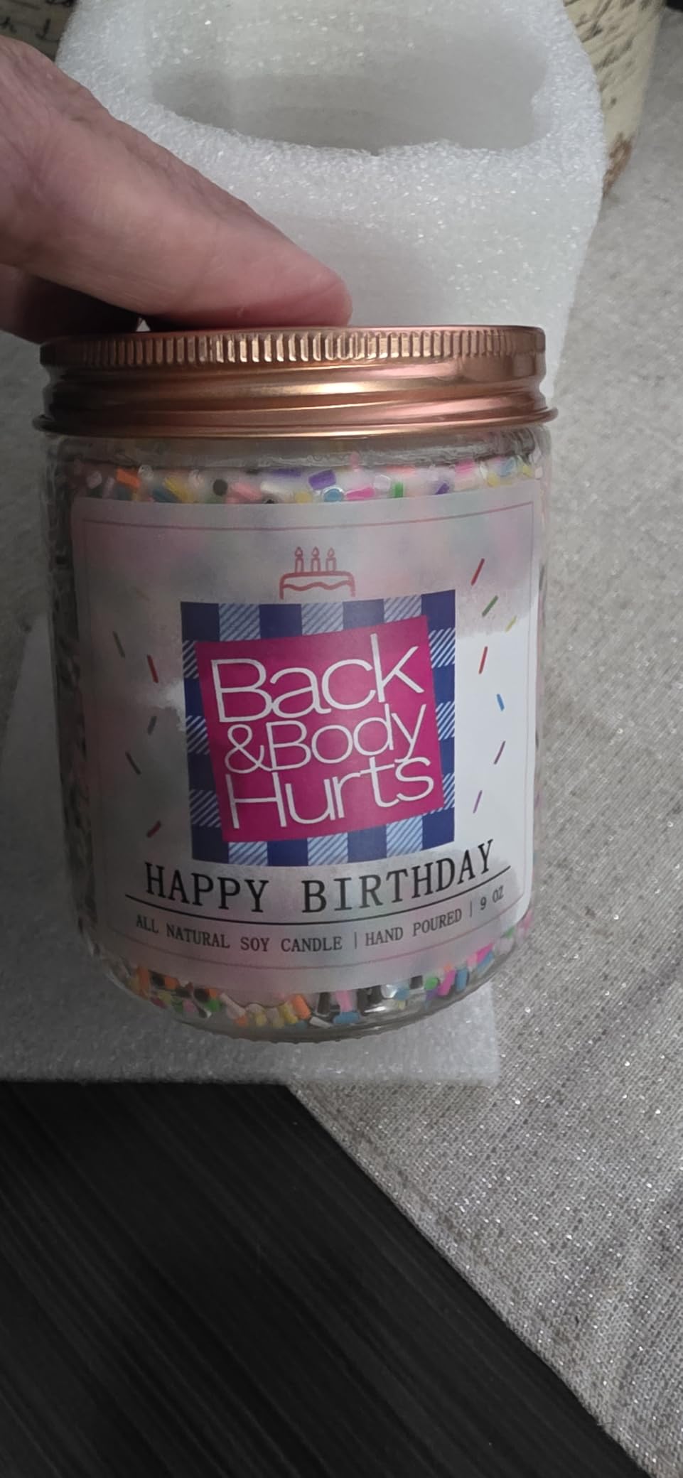 Birthday Candles Gift for Her and Him, Birthday Gifts for Women Men, Unique Best Friend Gift Ideas - Back & Body Hurts Happy Birthday Candle customer photo 2